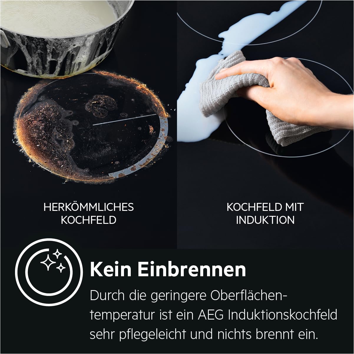 AEG IKB64431XB Autarkes Kochfeld/Induktion/Hob²Hood/Slider-Bedienung / 60 cm/Edelstahlrahmen / 4 Kochzonen/Powerfunktion/Kindersicherung