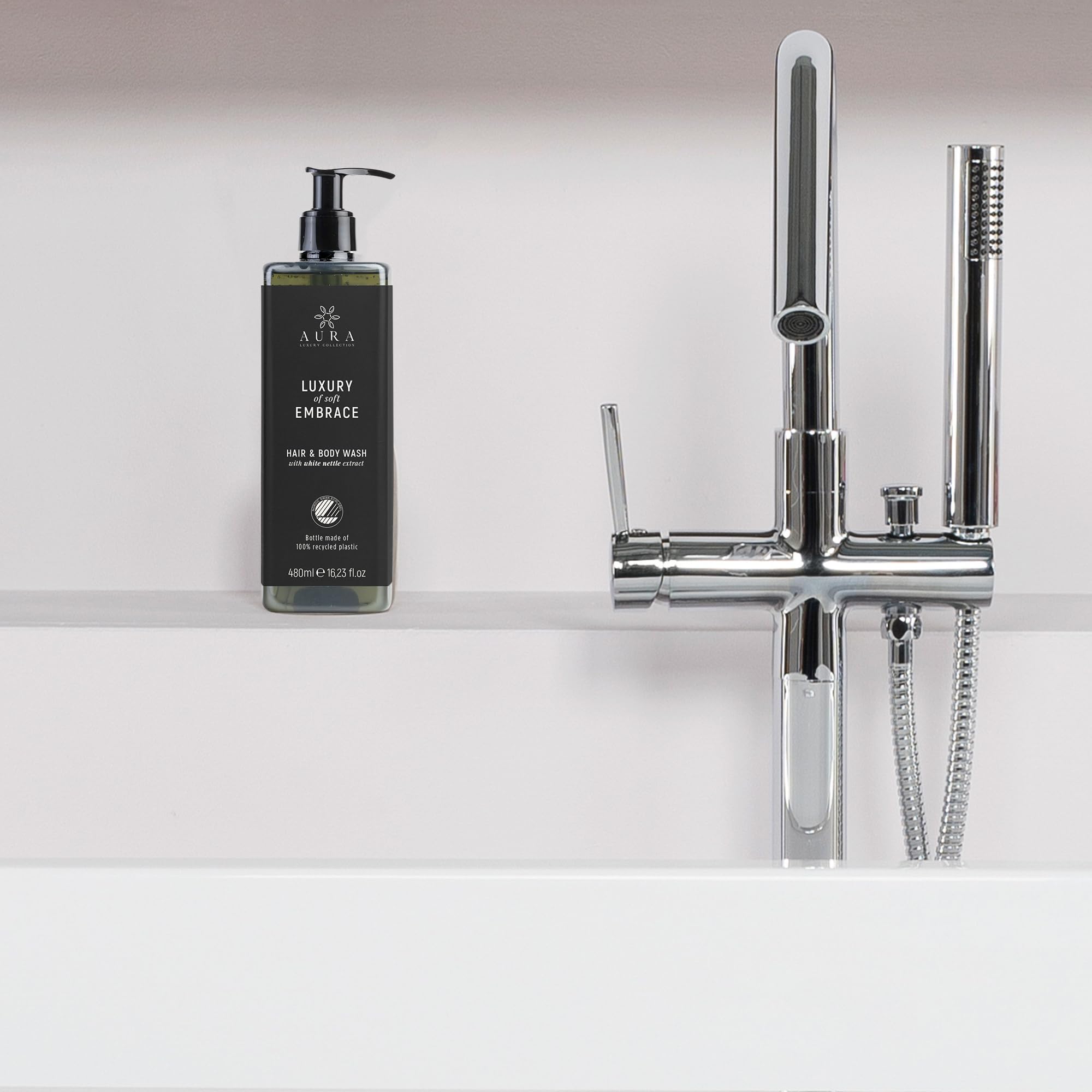 Aura Luxury Collection Szampon do kąpieli 480 ml z białej pokrzywy + uchwyt zapobiegający włamaniu! (bez uchwytu, 480 00 ml (12 szt.)