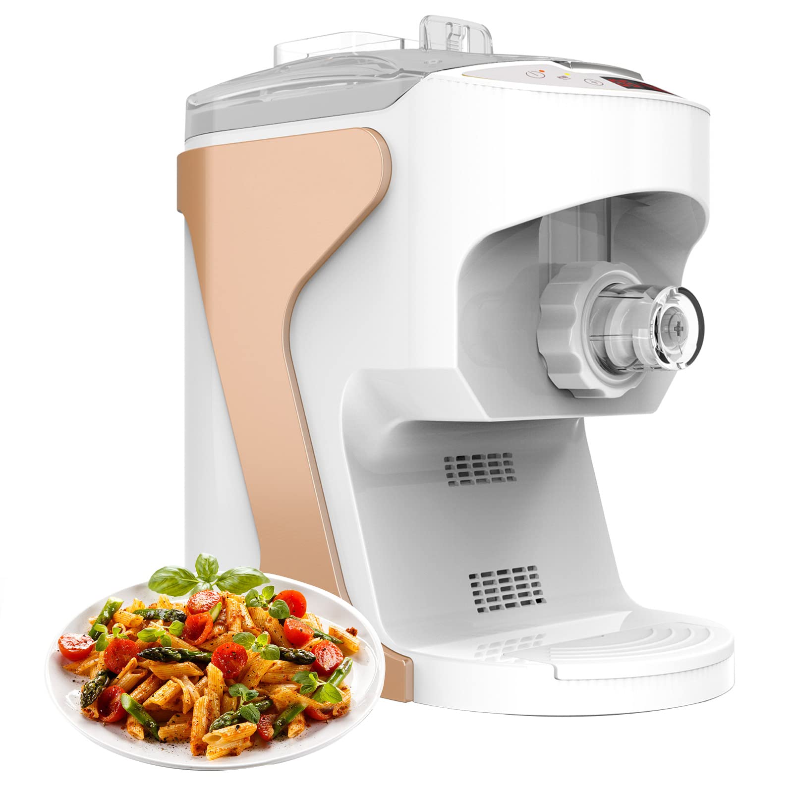 Toyswill Electric Pasta Maker Machine-Automatic Pasta Maker and Noodle Maker Machine with 12 Molds for Spaghetti, Fettuccine, Macaroni & Dishwasher Safe Parts 110V US (Champagne)