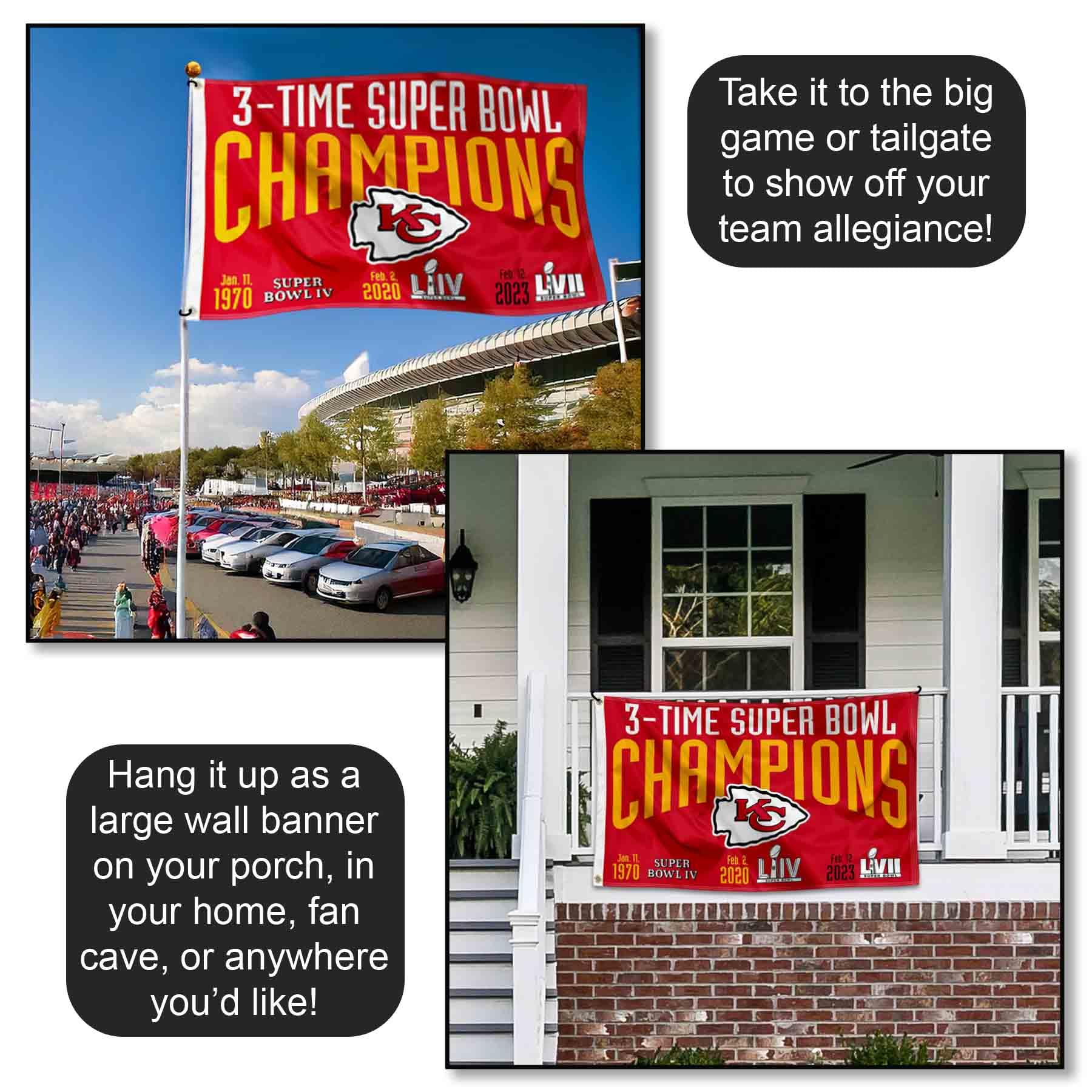 Kansas City Chiefs 3X and 3 Time Super Bowl Champions Flag Outdoor Indoor 3x5 Foot Banner