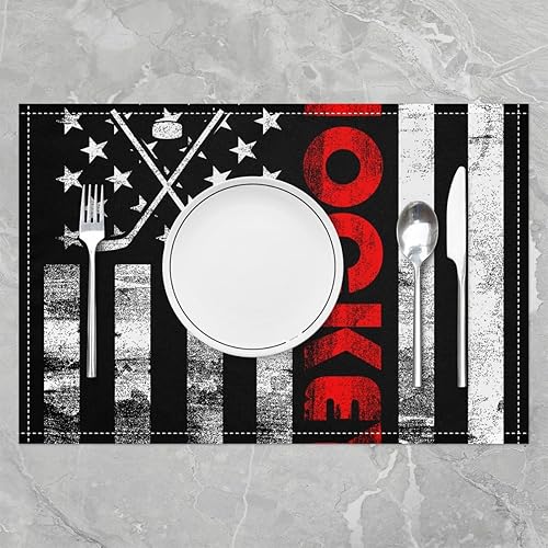 Miniatura 10 de Juego de 4 manteles individuales con bandera estadounidense, manteles individuales de camuflaje militar de 12 x 18 pulgadas, diseño retro de