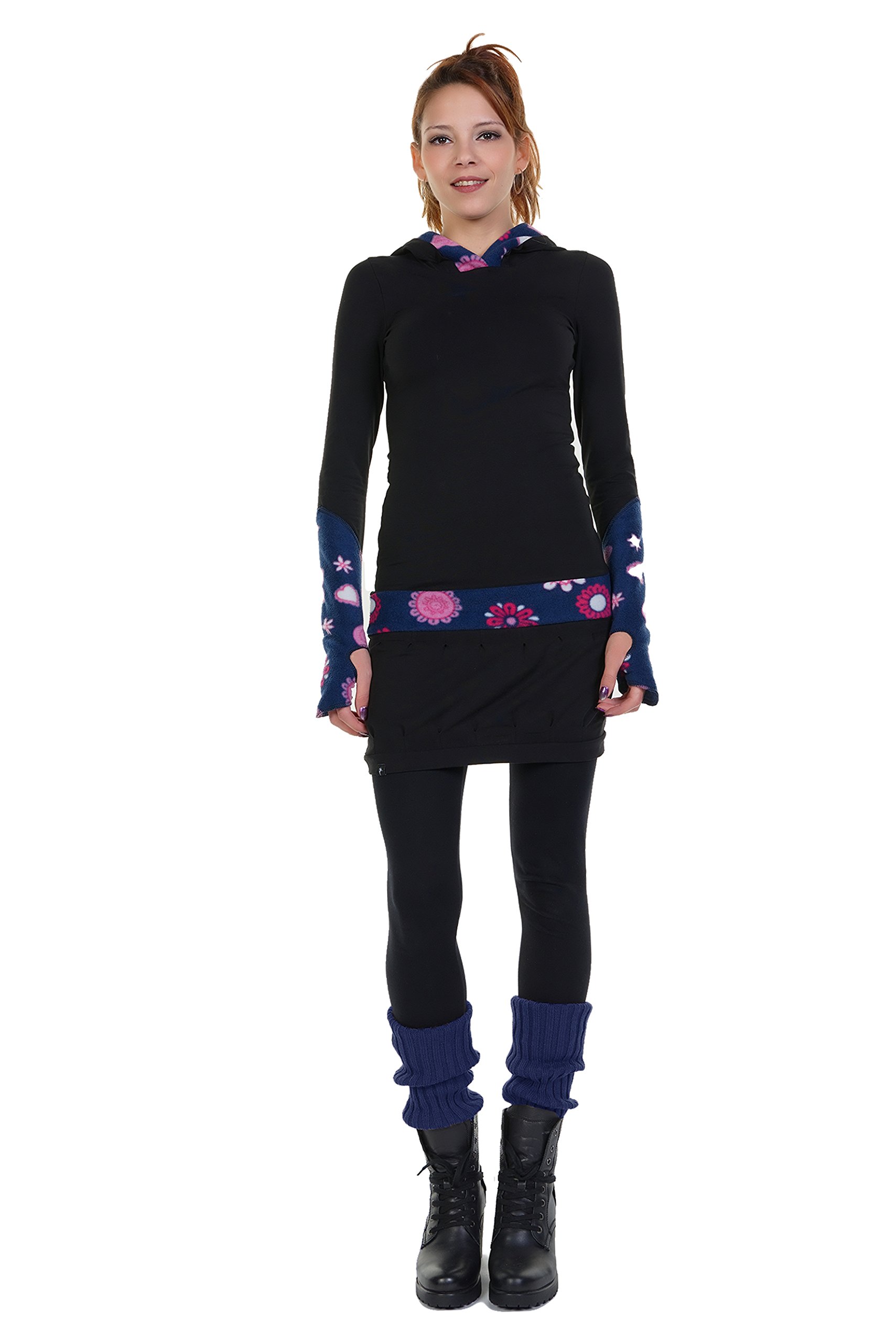 3Elfen Zauberhaftes Winterkleid mit Ballonrock und Kapuze mit farblich abgesetzten Fleece Details - Made in Berlin