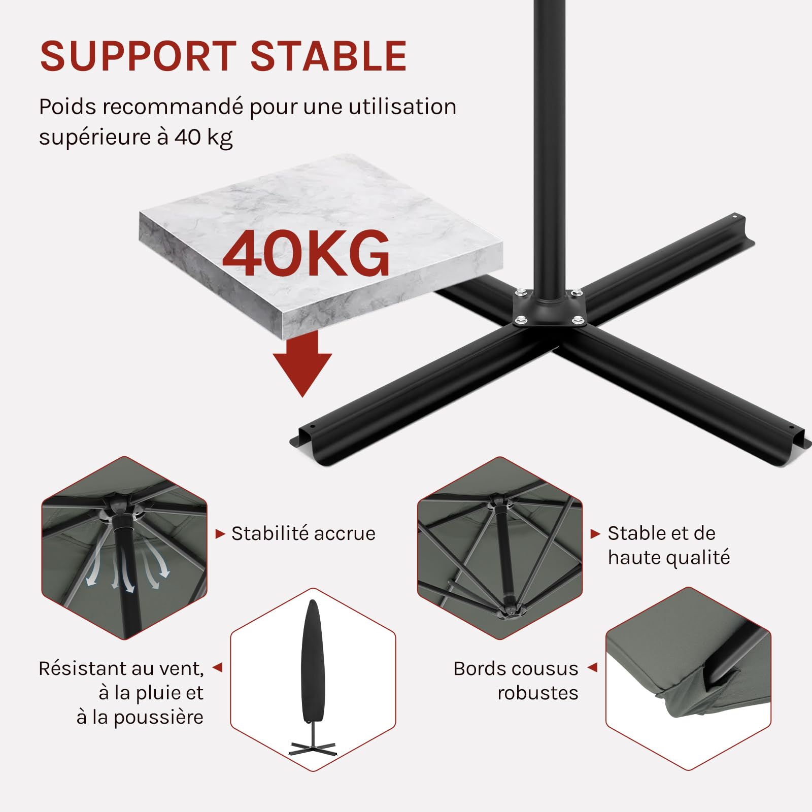 WOLTU Parasol Cantilever, Parasol de Jardin Suspendu Ø 310cm, avec Protection UV, Inclinable, Portable, avec Housse, Parasol Déporté Rond pour Balcon/Jardin/Plage