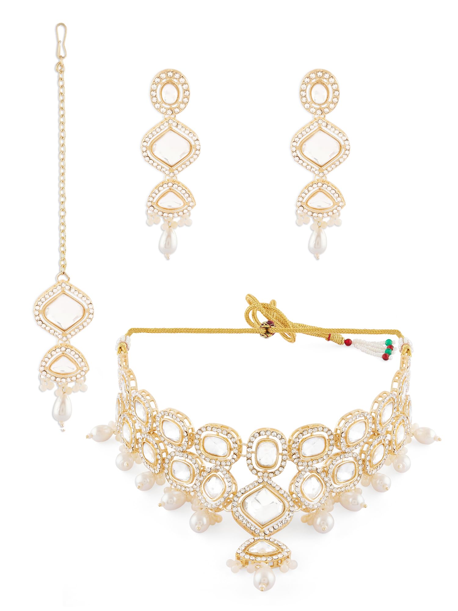 ZAVERI PEARLS Gold Tone Dazzling Stones & Beads Embellished Choker Necklace Earring & Maangtikka Set For Women-ZPFK17561 (B0CWNZNVHK) Amazon Price History, Amazon Price Tracker