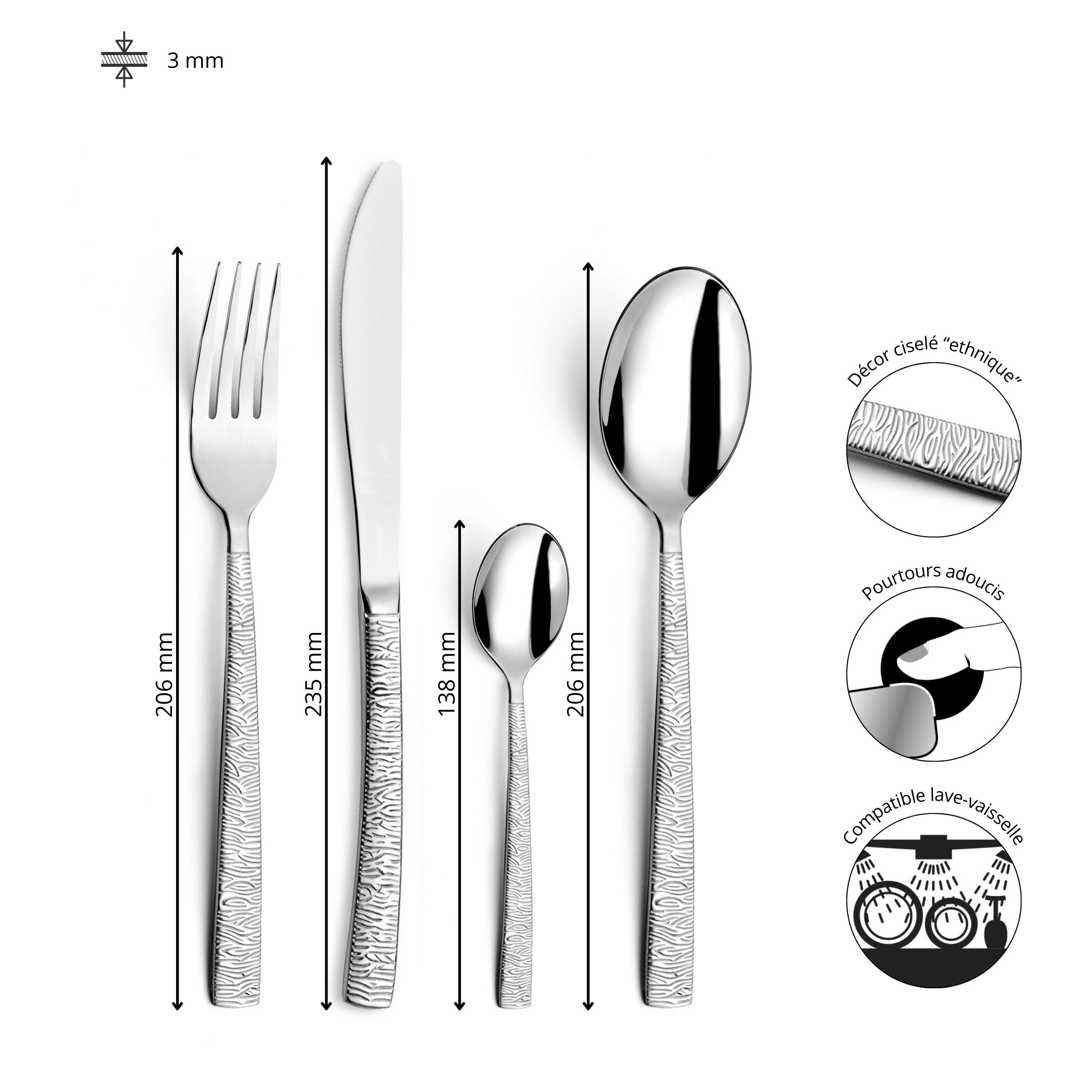 Amefa Havane Jungle Ménagère 24 Couverts Acier INOX pour 6 Personnes, INOX