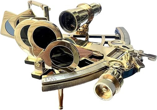 Antique Brass Sextant with Wooden Box Navigation Instrument Sextant Navigation Marine Sextant Solid Ship Astrolabe Navigation Instrument Mechanism Functional Tool by MSON.
