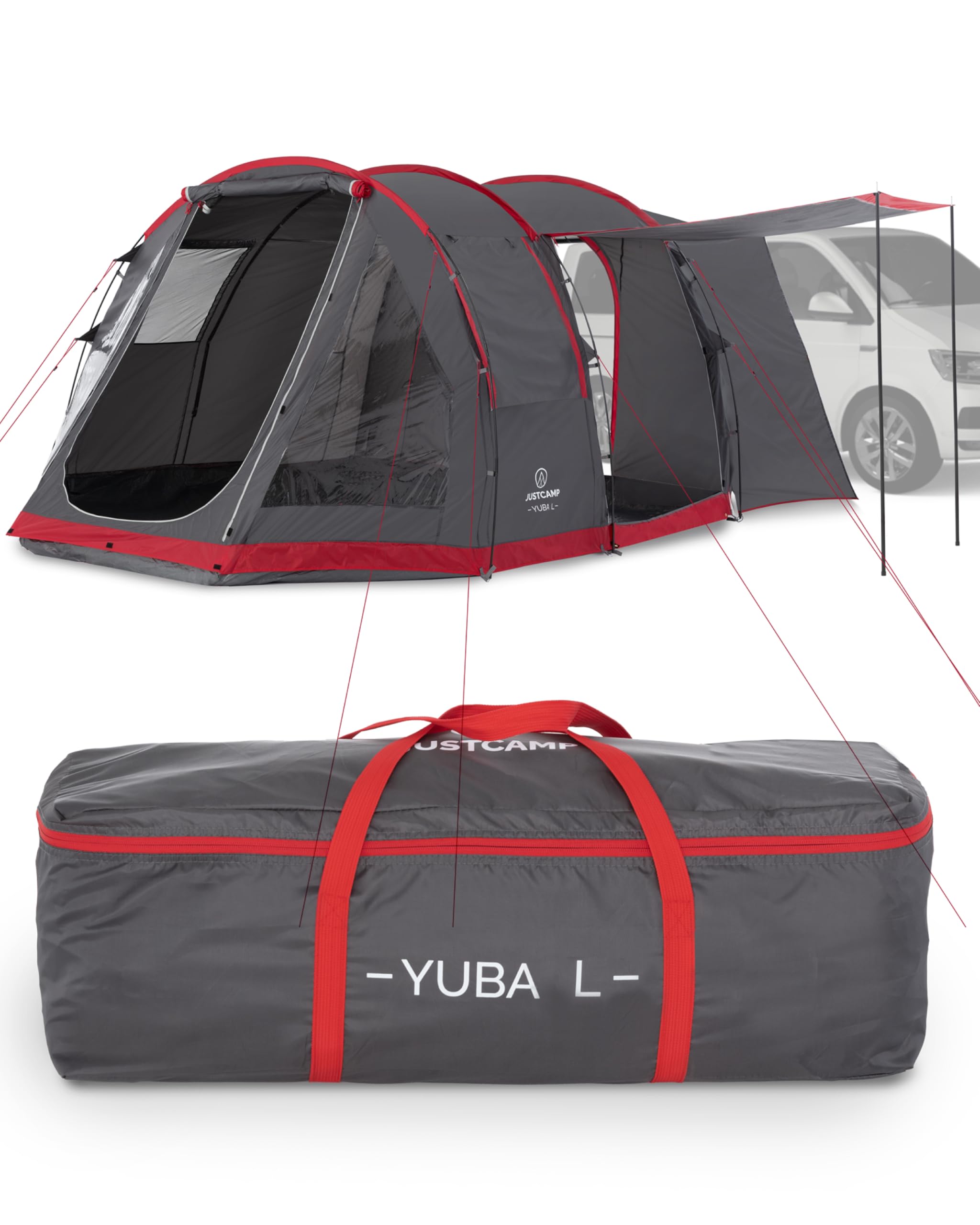 JUSTCAMP Yuba Bus Vorzelt mit Boden (für 4-5 Personen), Keder 5 & 7 mm, Anbauhöhe 180-220 cm