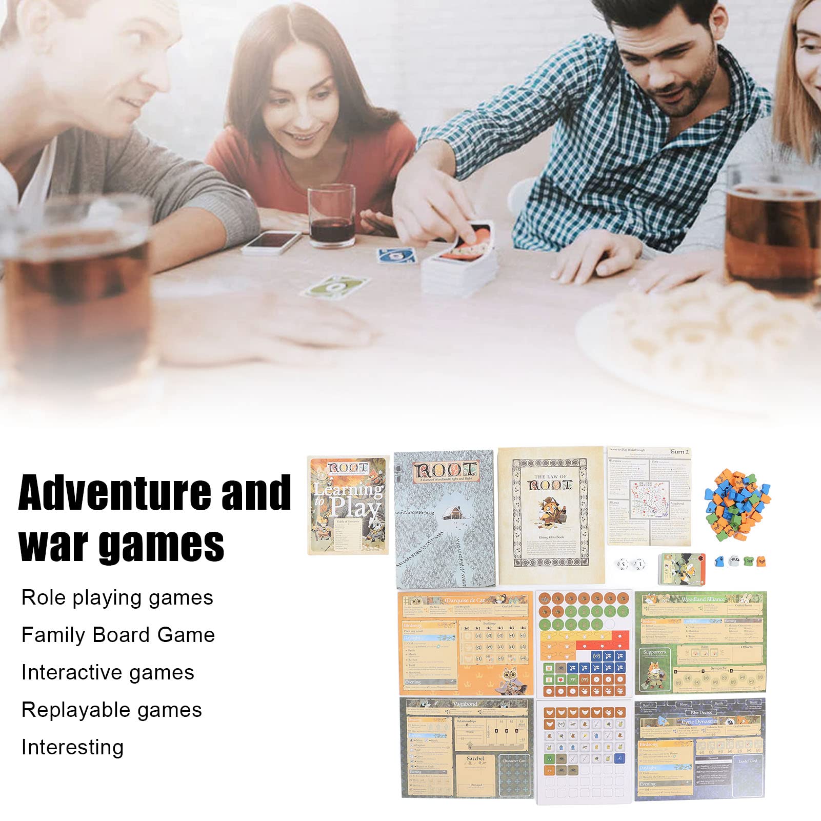 Juego de Cartas de Aventura, Juego de Mesa Interactivo de rol, Juego de Cartas para Fiestas en Familia con 98 Cartas y 56 fichas de Juego para Todas Las Edades, Incluye Dados, Mapa