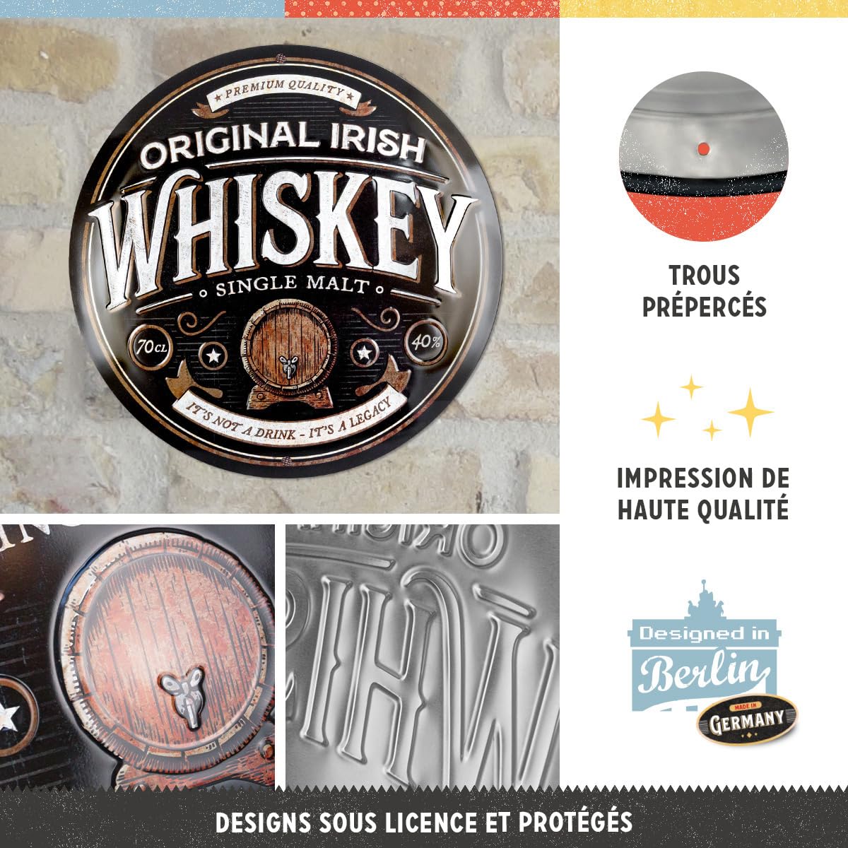 Plaque Rétro En Tôle Whisky Bar - Décoration Vintage 20x30 Cm Pour Bar, Cave Ou Cuisine