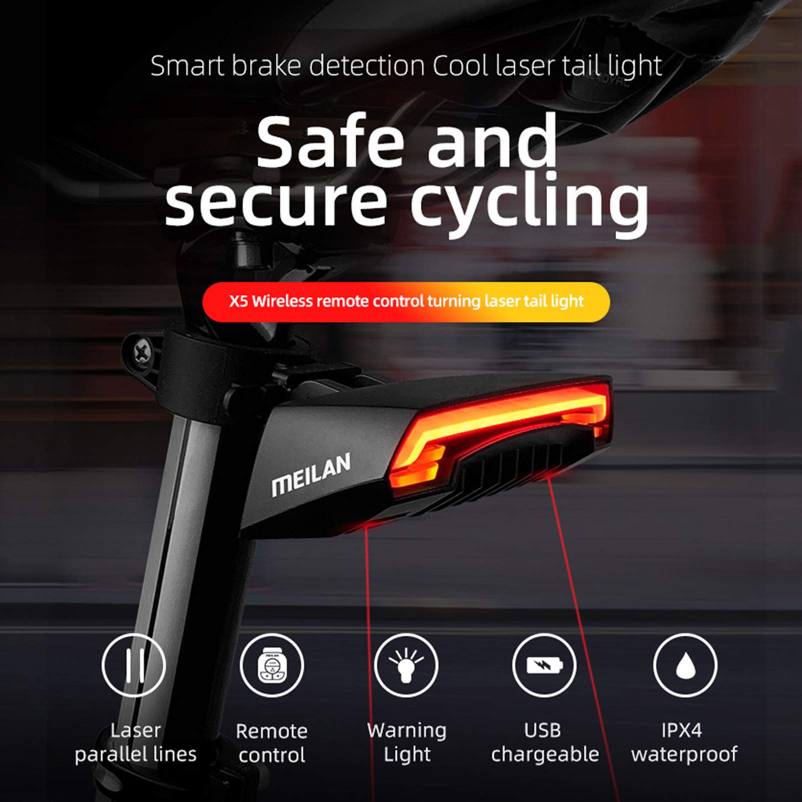 KOCAN X5 Vélo Arrière Lumière Vélo À Distance sans Fil Lumière Clignotant LED Faisceau USB Chargeable Vélo Feu Arrière