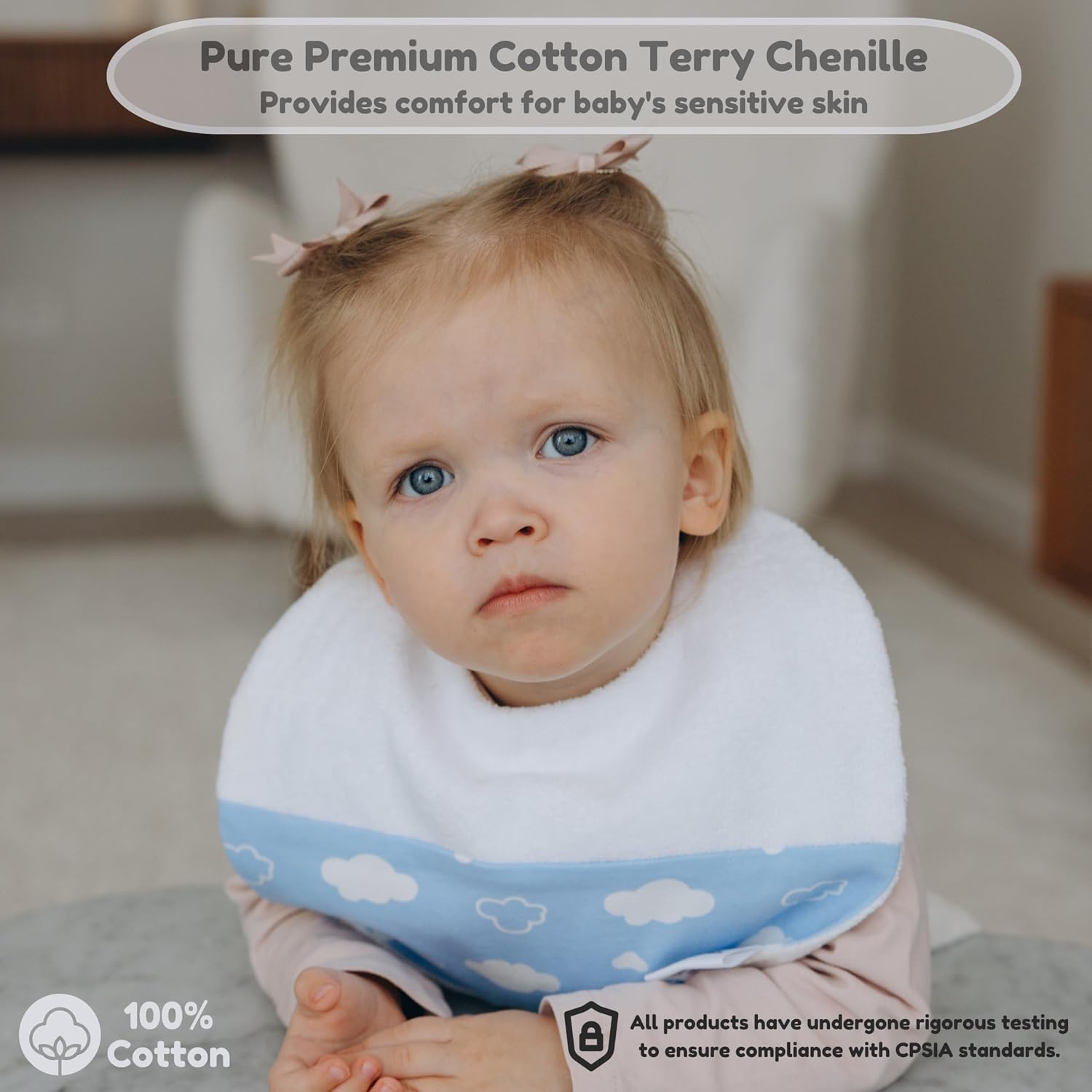 Oversized Baby Bib - Extra Large Waterproof Bibs for 6-24m Toddlers - 100% Cotton & Bamboo