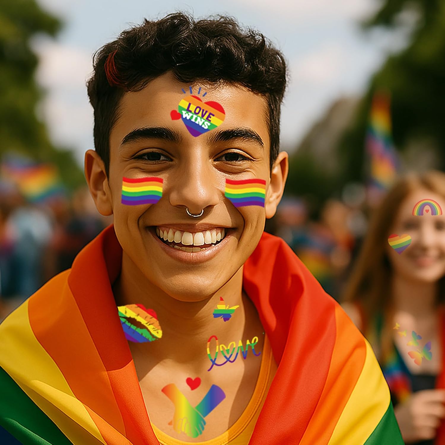 119+ Pcs Gay Pride Tattoos - Temporary Rainbow Flag Tattoo Stickers, Heart Lips Love Face Body Tattoos for Pride Month Festival Equality Parades Celebrations, Rainbow Art Crafts ﻿ image 5