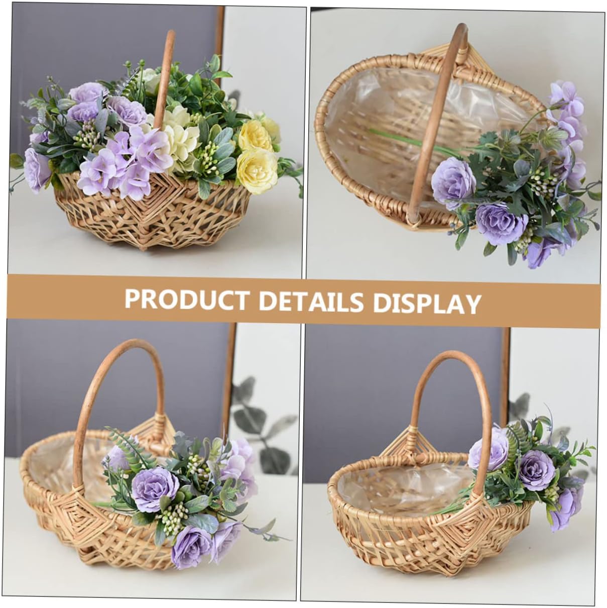 2Pcs Handwoven Flower Baskets Handle Rustic Rattan Storage Baskets for Floral Arrangements Wedding Party Supplies Home Decor Picnic