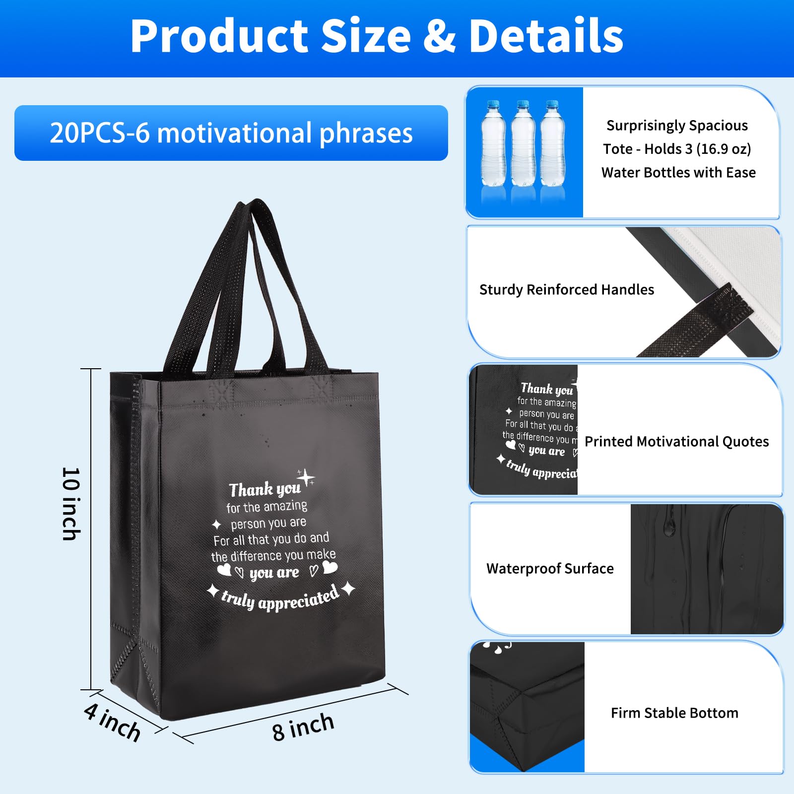 40 Pcs Reusable Gift Bags with Handles - Include 20 Iridescent Gift Bags & 20 Tissue Paper - Employee Appreciation Gifts Bulk for Staff, Team, Coworker, Teachers, Nurse, Thank You Gifts (Black)