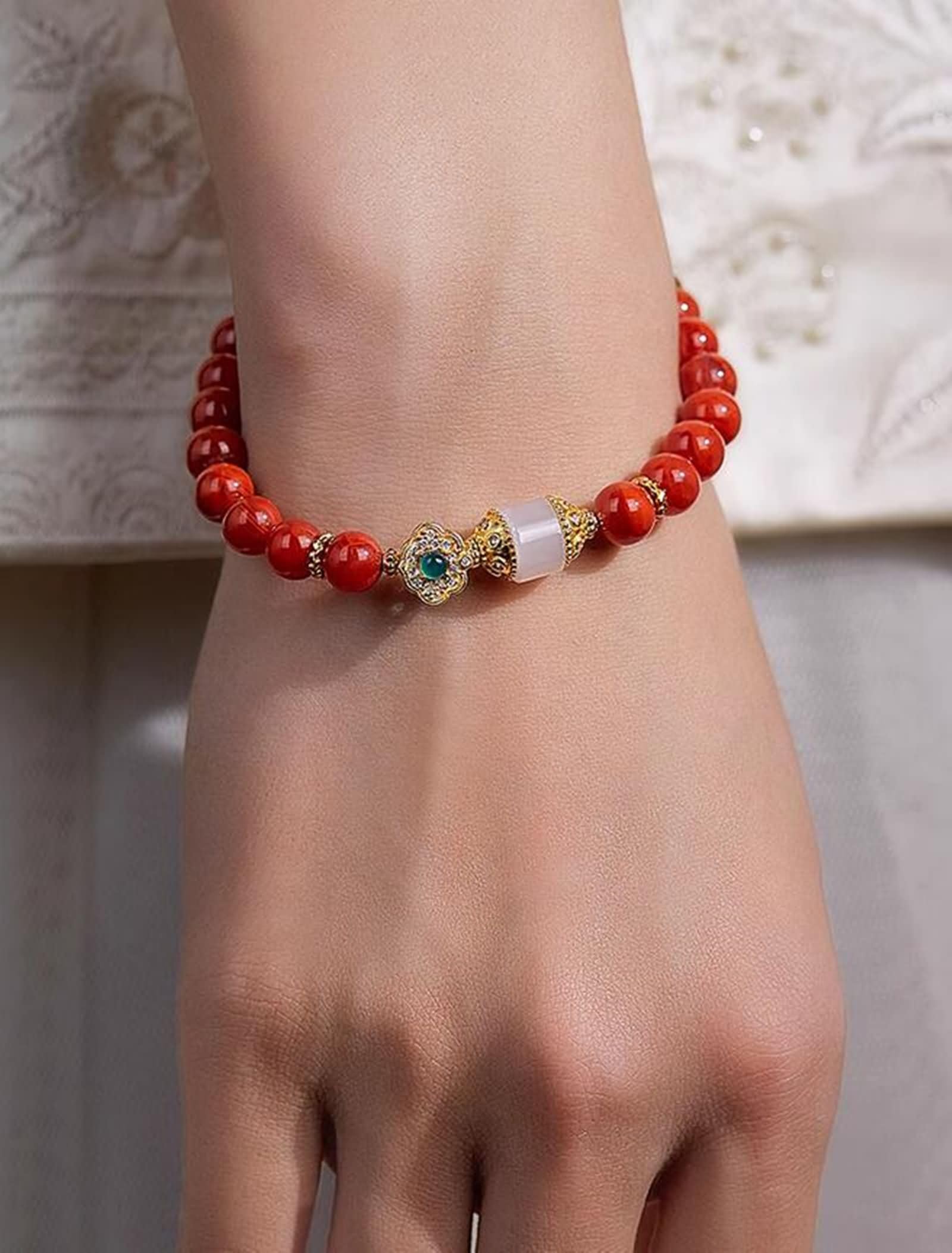Pulsera de oro amarillo de 9 quilates, 14 quilates, 18 quilates, ágata y jade de 6 a 7 mm, pulsera de oro real de 14 quilates para mujer