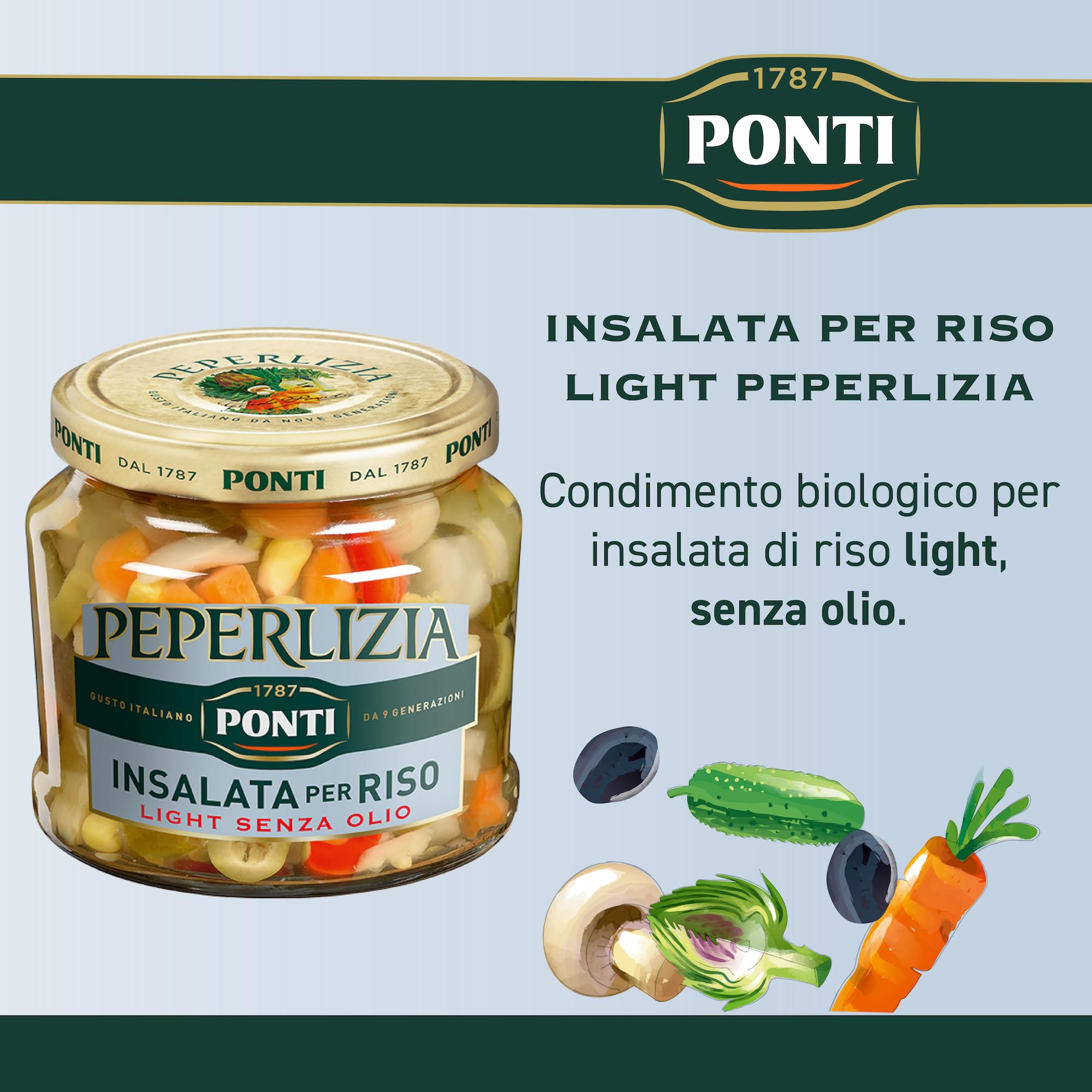 Ponti, Insalata per Riso Peperlizia Light, Condimento Vegetale per Insalata di Riso Light Senza Olio, Ideale da Aggiungere alle tue Insalate Light, 100% Made in Italy, 12 Vasi da 350 g