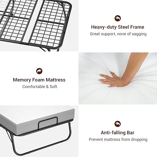Miniatura 7 de Homieasy Cama plegable con colchón de espuma viscoelástica de 5 pulgadas, cama plegable de 75 x 31 pulgadas para adultos, marco de metal resistente,