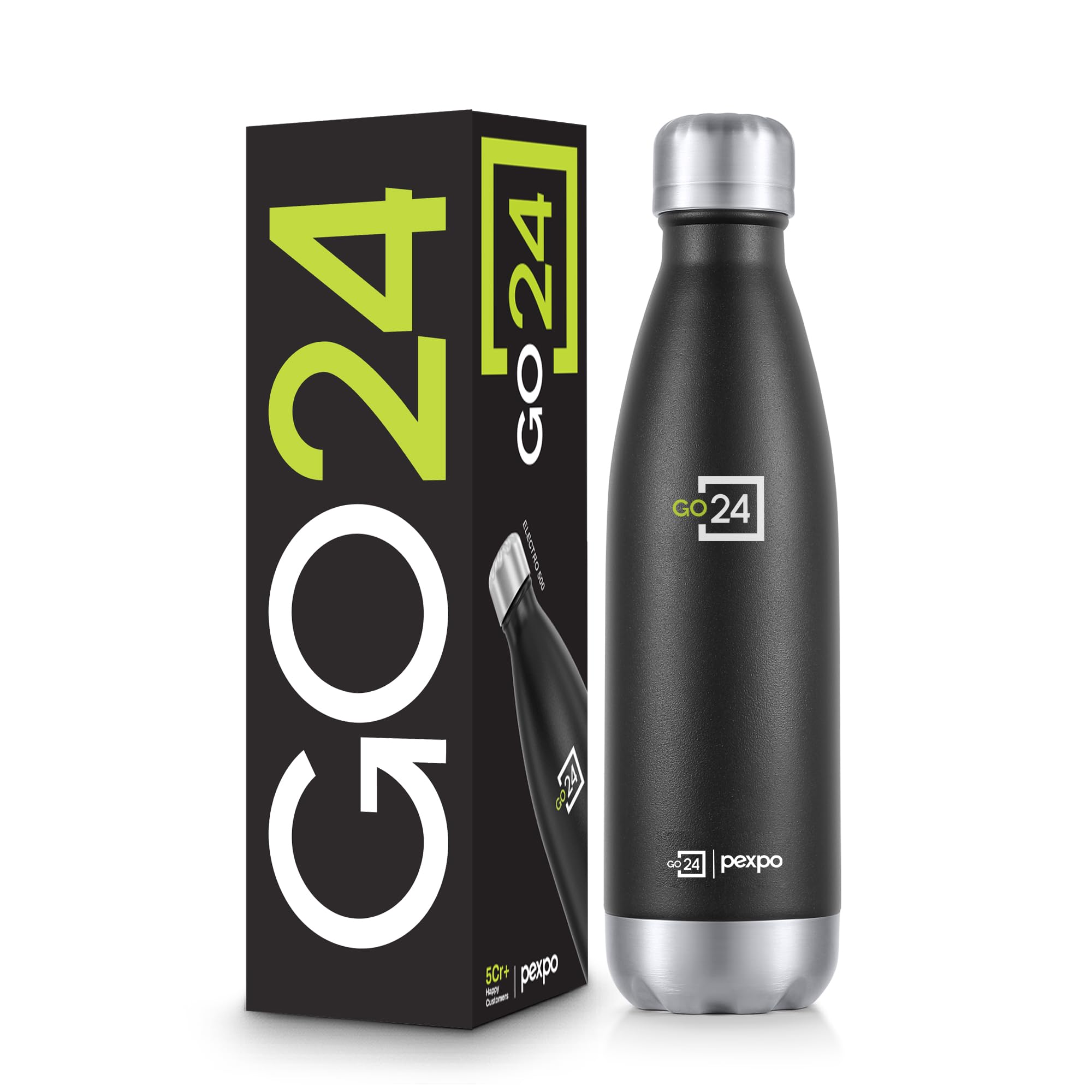 Go24 pexpo Stainless Steel Water Bottle Electro Knight Black 500ml