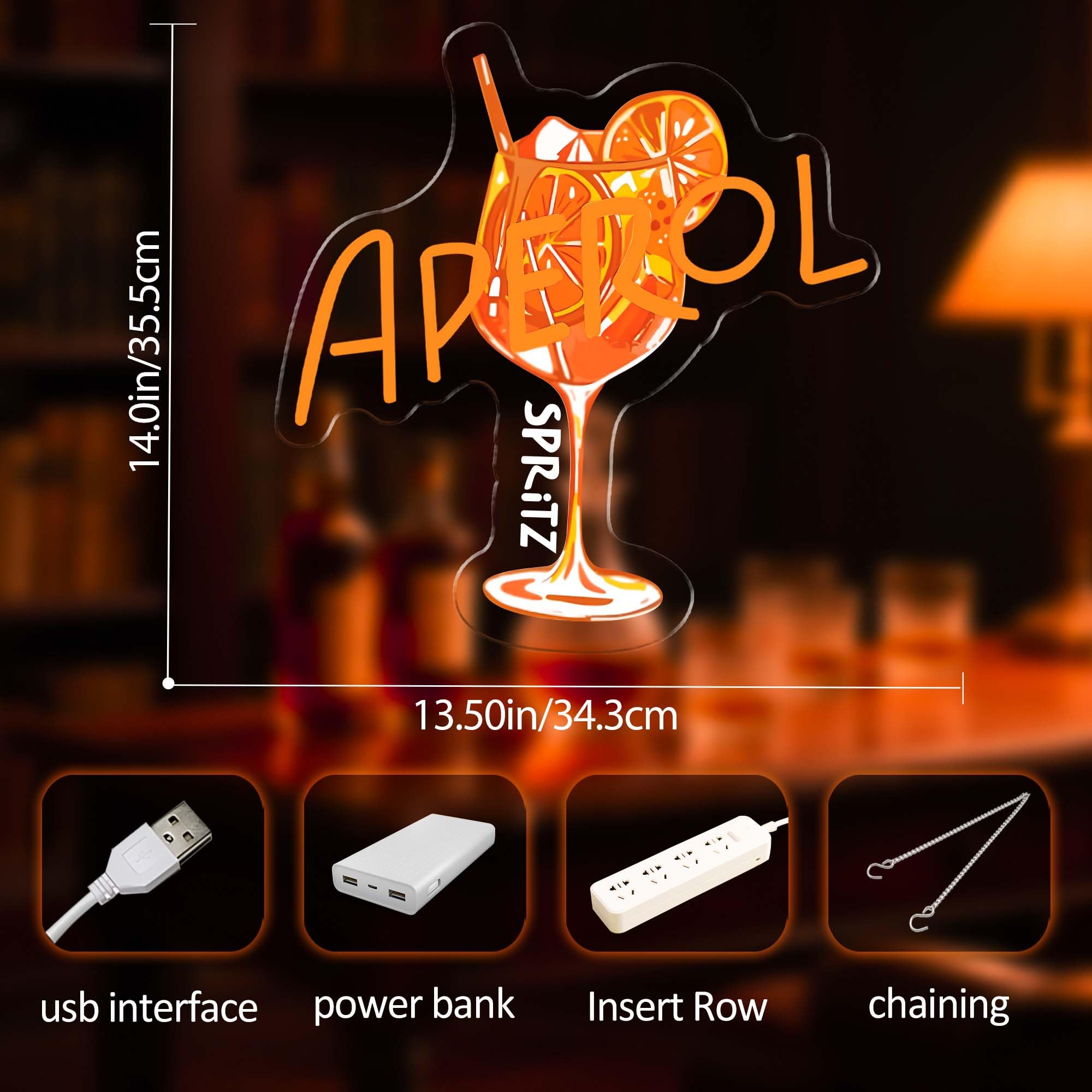 Aperol Spritz Neon Sign LED Cocktail Wandleuchte für Home Bar Küche | Cocktail-LED für Party-Dekoration, Spritz-Liebhaber, Geschenk, einstellbare Helligkeit, Neon-Bar-Schild, 35,6 x 34,3 cm