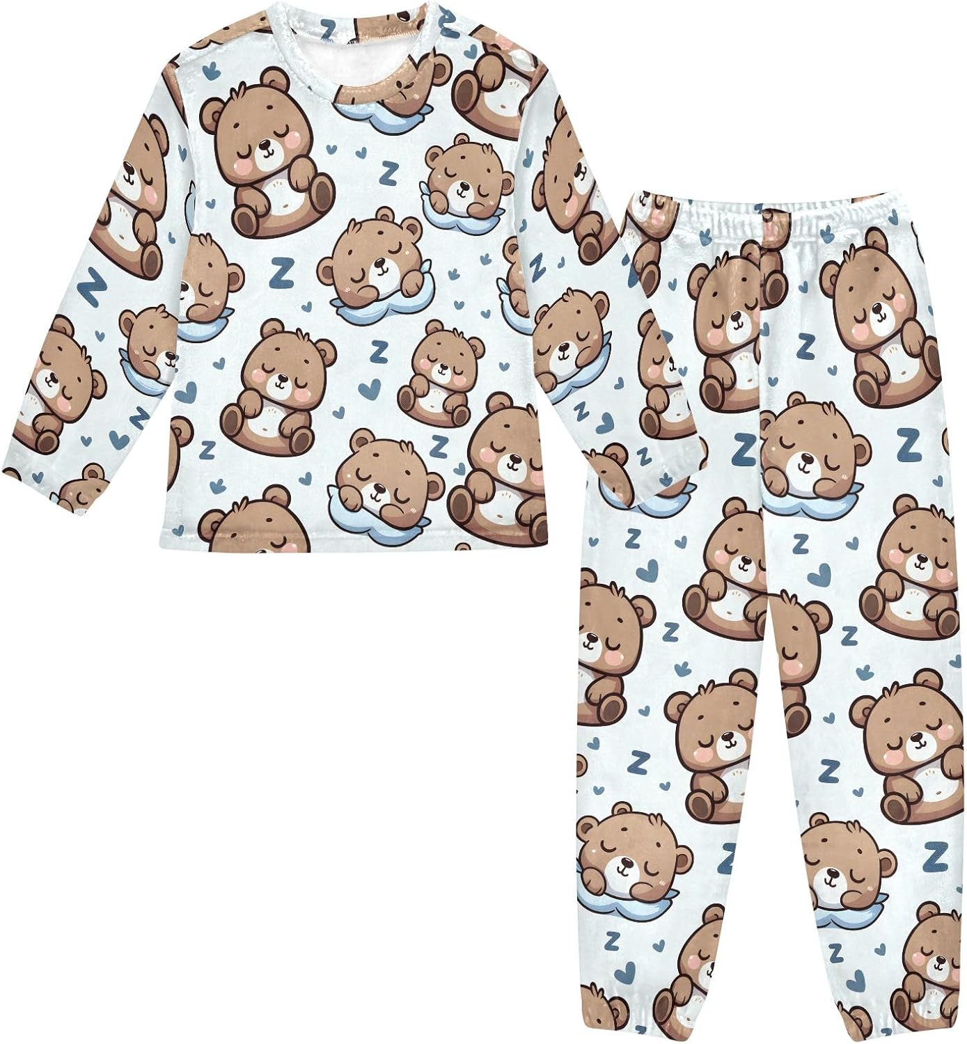 Kids Flannel Sets Cute Happy Bear Warm Plush Relaxed Clothing for Boys and Girls