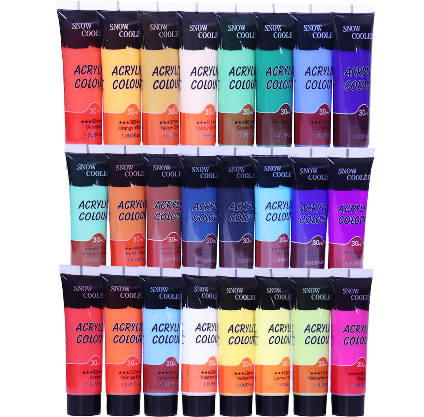 SNOW COOLER Acrylic Paint Set, 24 Color Acrylic Paint Rich Pigments&Water Proof for Artists Adults on Canvas Rocks Ceramic Fabric Wood Paints