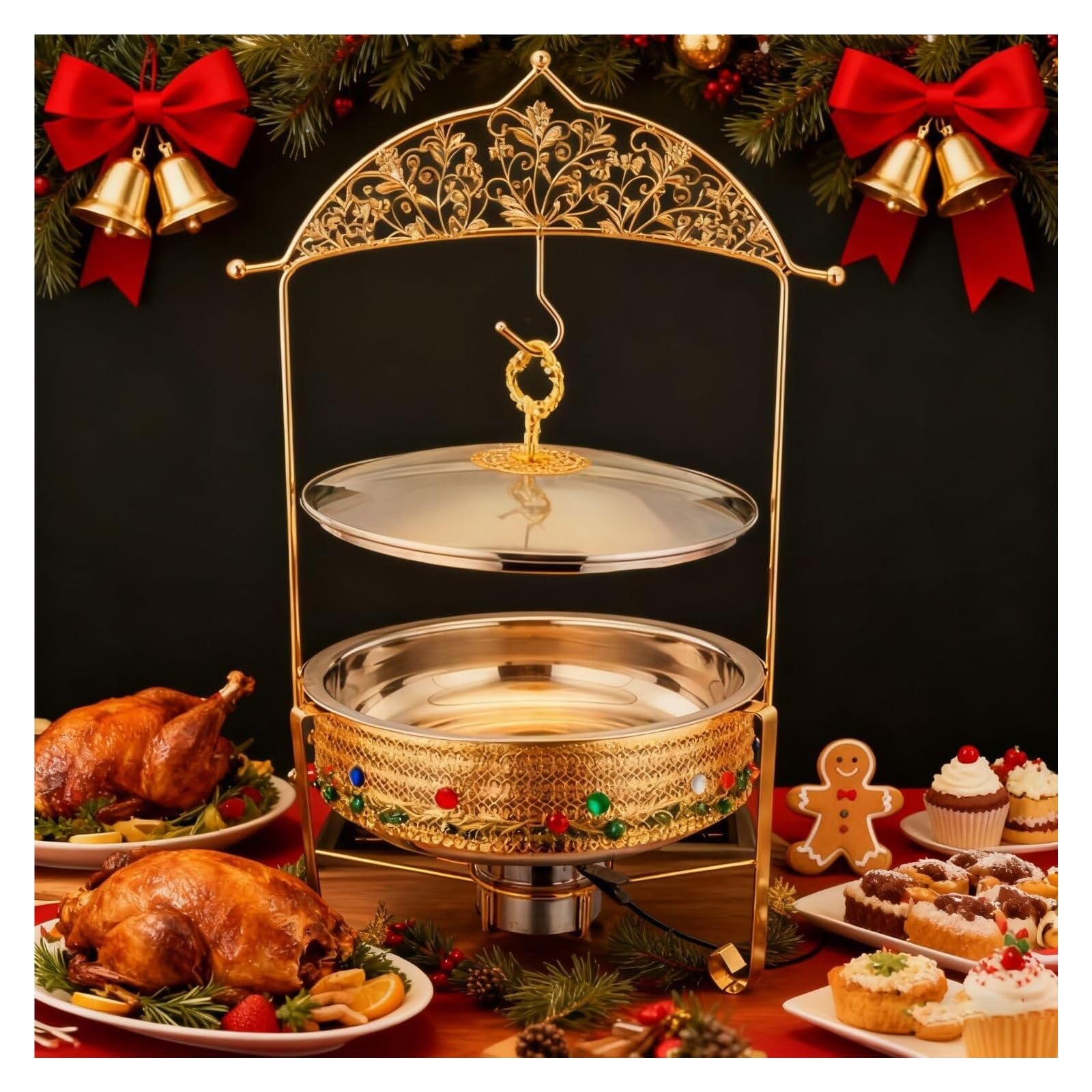 Scaldavivande da Appendere alla Stufa con Diamanti Colorati | For fornello da pranzo con coperchio sospeso a buffet, server for buffet e set più caldo(4.5L)