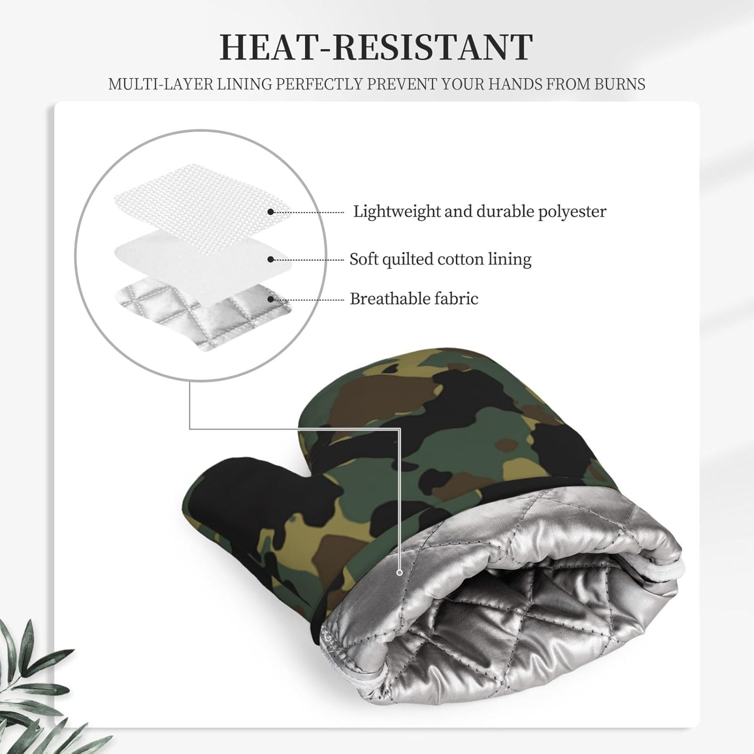 Camouflage Pattern Oven Mitts and Pot Holders Set of 4 Heat Resistant Kitchen Gloves with Silicone Palm Hot Pads for Baking Cooking Grilling BBQ