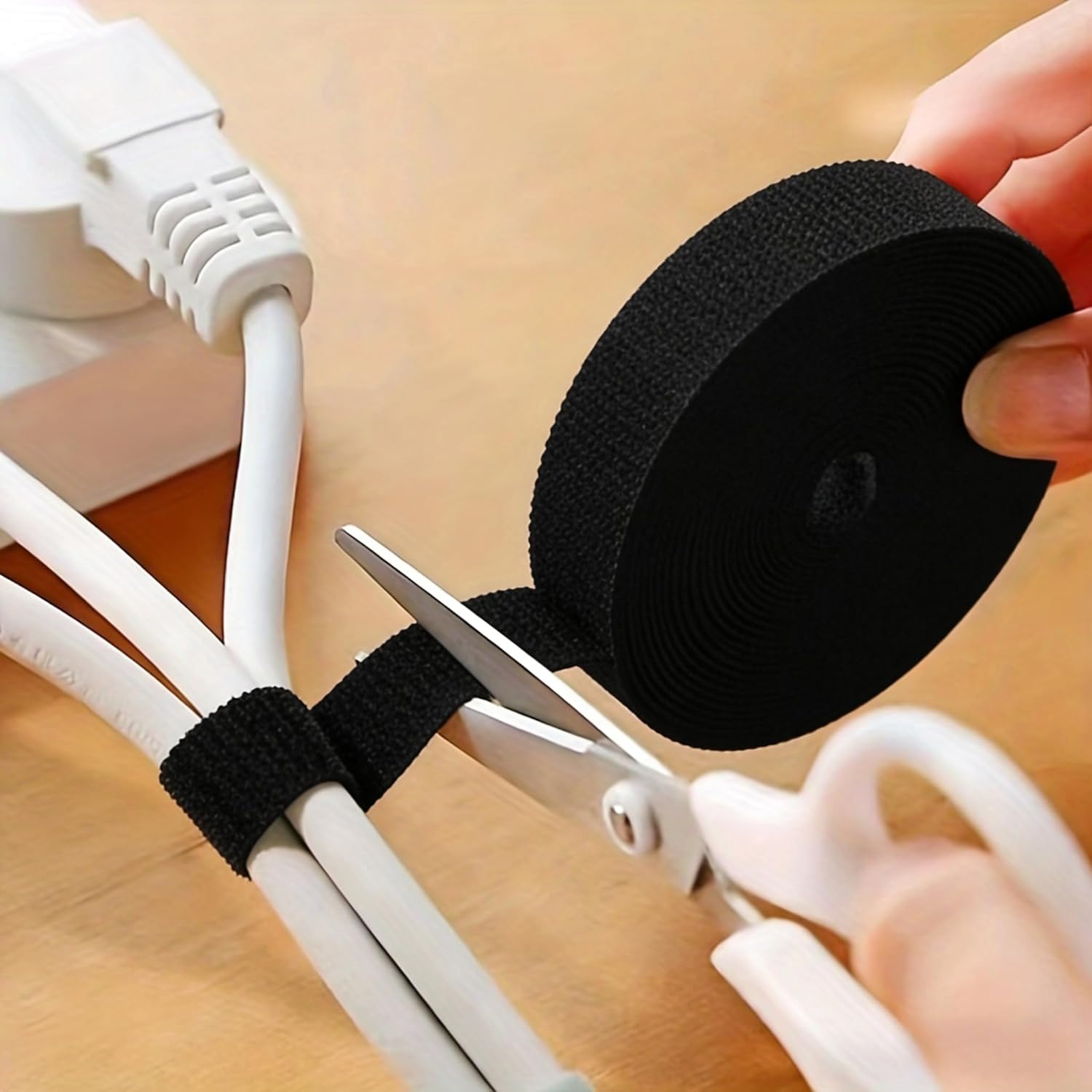 Data Cable Management Tie - 3M Hook and Loop Fastener - Cable Organizer Cable Ties - Wire Winder Keeper (WHITE)