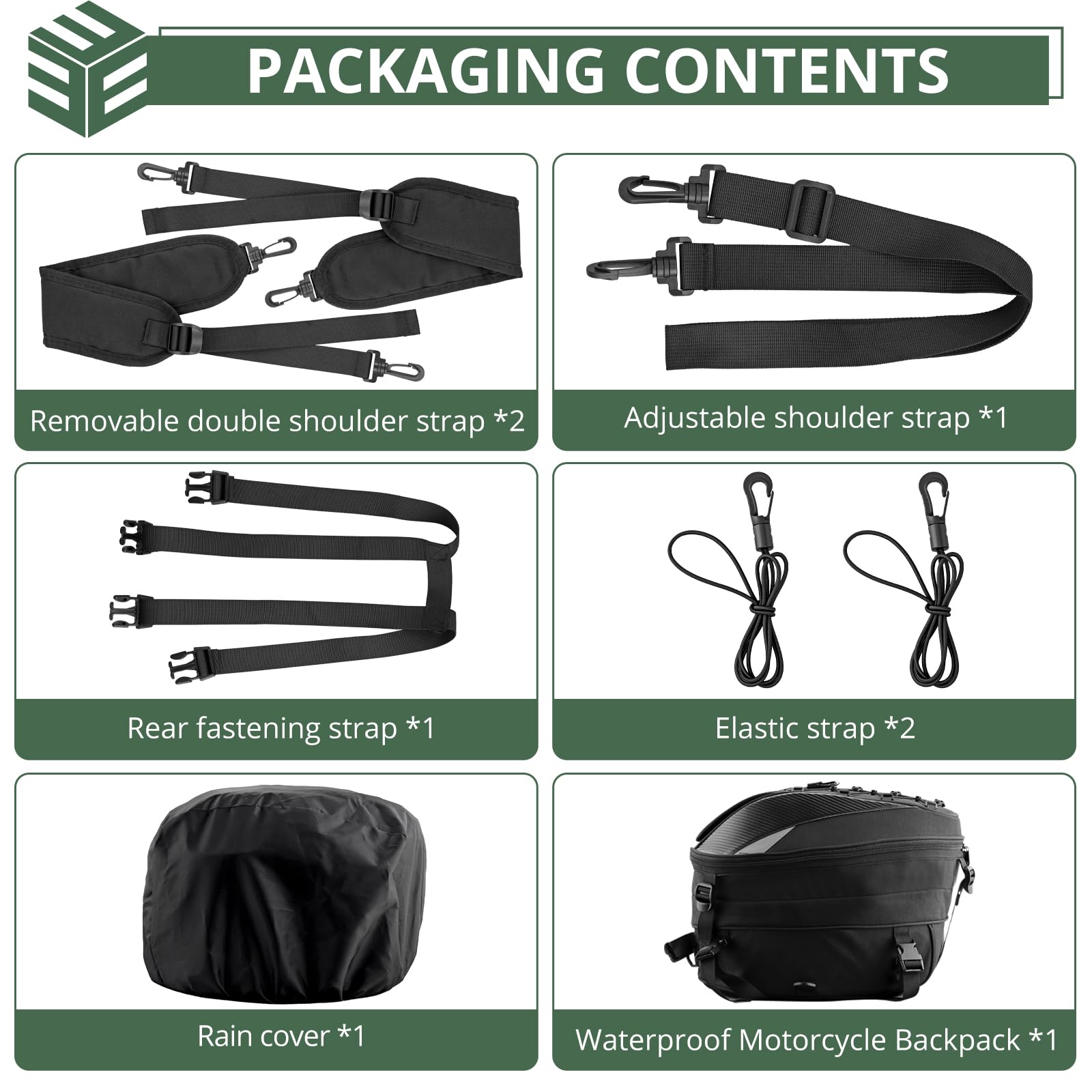EYPINS Hecktasche Motorrad, Erweiterbar Wasserdicht Motorradtasche mit Reflexstreifen, Regenschutz, verstellbare Gurte Motorrad-Rucksack, Integralhelm-Organisator, Schwarz