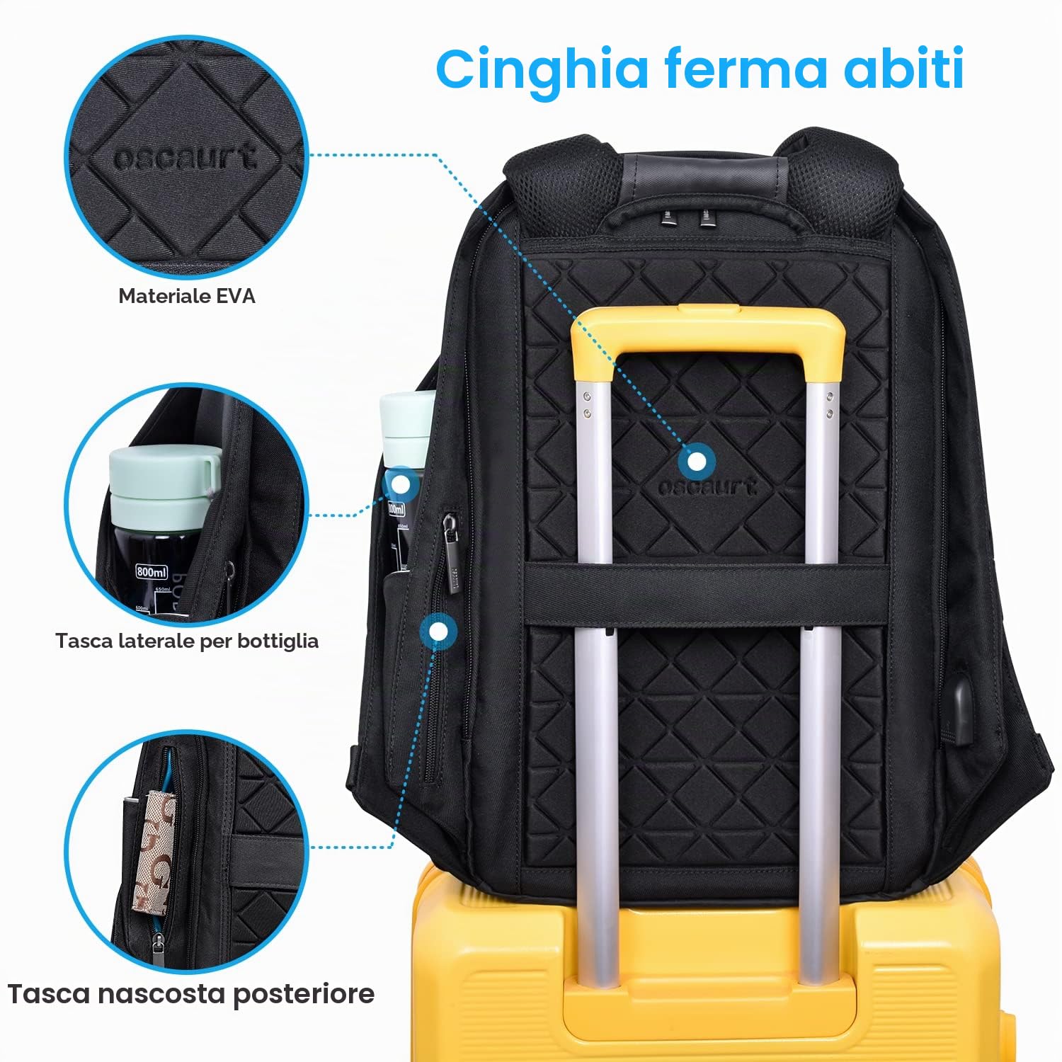 Oscaurt Zaino antifurto da 15,6” per computer portatile da viaggio con porta di ricarica USB, borsa per computer aziendale unisex