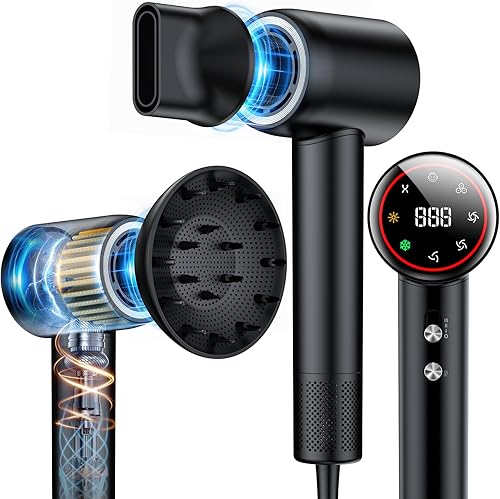 Secador de pelo, 160000 rpm, alta velocidad, 200 millones de iónicos, secador de pelo profesional con difusor y boquilla para uso doméstico, viajes