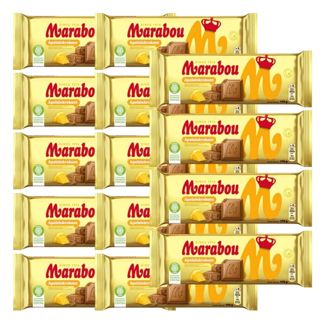 Marabou Apelsinkrokant 14×170 g (2,38 kg) | Schwedische Milchschokolade mit Orangen-Krokant | XXL-Vorrat | Tafelschokolade | Cremig & knusprig | Ideal für Party, Büro & Geschenke