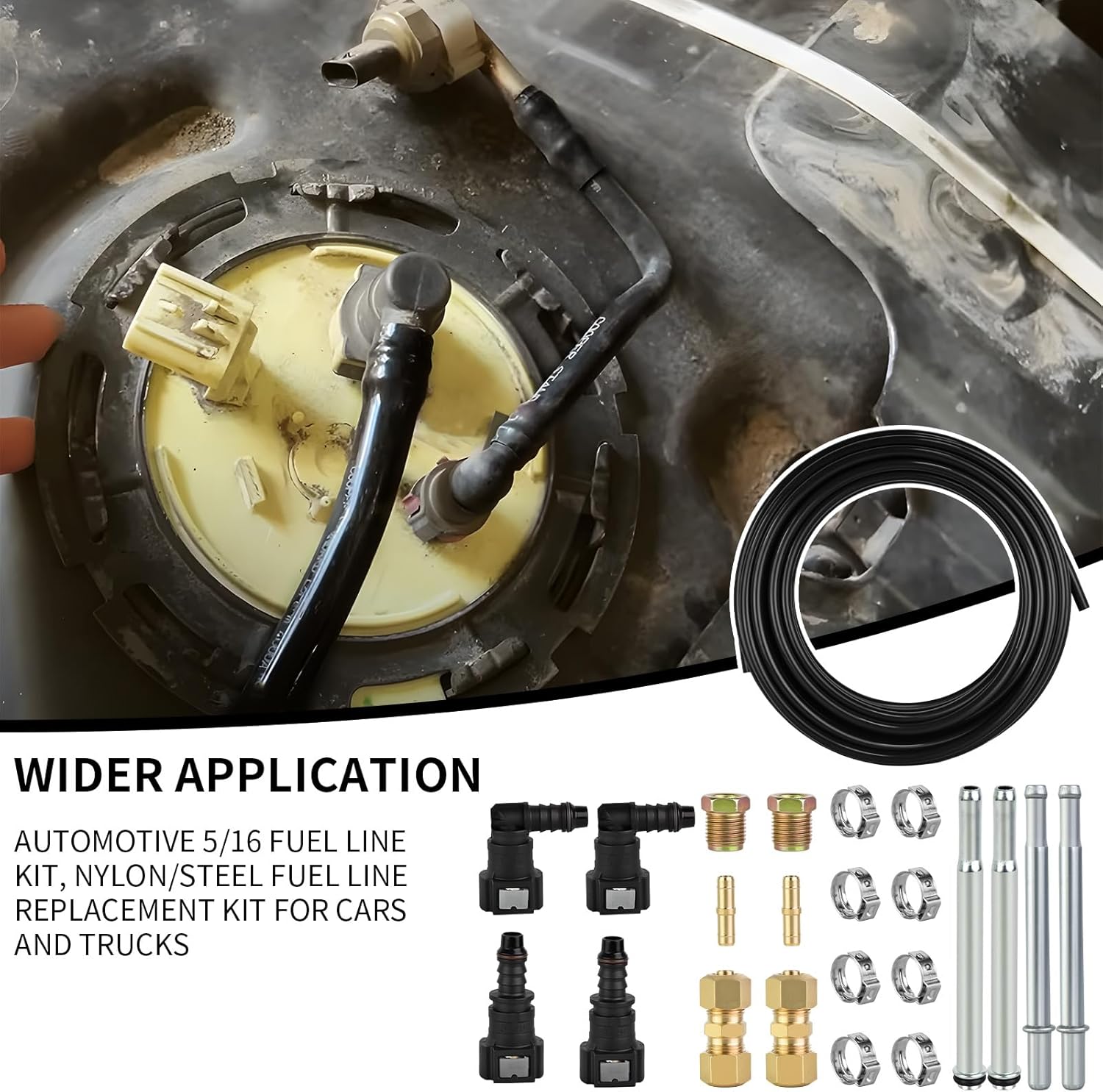Mupera 25 Feet 5/16" Fuel Line Repair Kit - Upgraded Automotive 5/16 Fuel Line Kit, Nylon/Steel Fuel Line Replacement Kit for Cars and Trucks