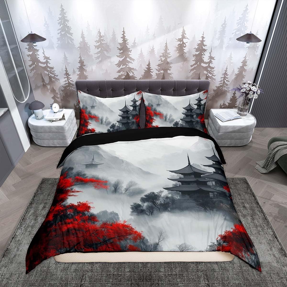 Loussiesd Japanese Ukiyoe Duvet Cover Set Super King Size For Kids Boys Girls Teens Hokusai Pattern Bedding Set Japanese Style Duvet Cover with 2 Pillowcases — image 1