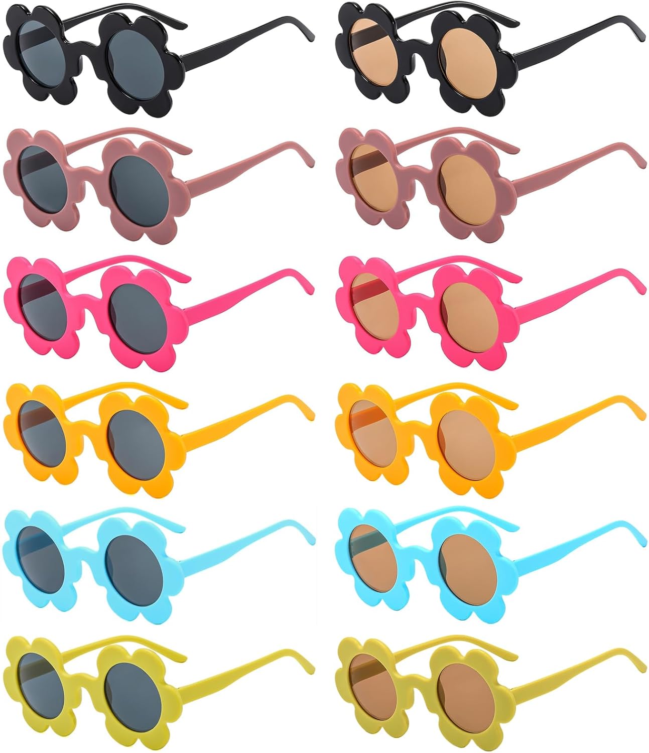 Matcheck 12/16 Pack Womens Flower Sunglasses Bulk 5.7" Adults Round Flower Glasses Summer Outdoor Beach Pool Party Eyewear