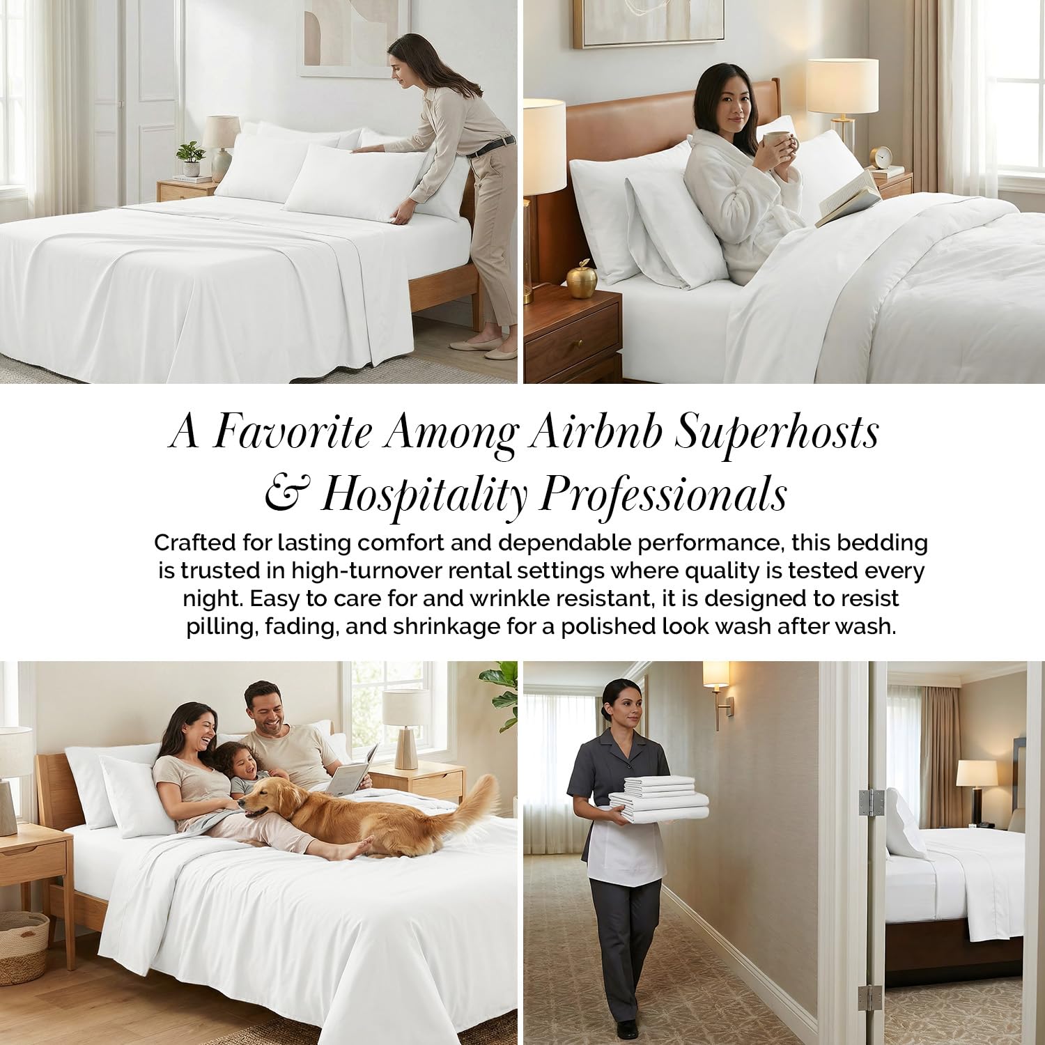 Southshore Fine Living, Inc. 6-teiliges weißes Bettlaken-Set für Queen-Size-Betten, 53,3 cm tiefes Spannbettlaken mit tiefen Taschen, übergroßes Bettlaken, 4 Standard-Kissenbezüge, Weiß