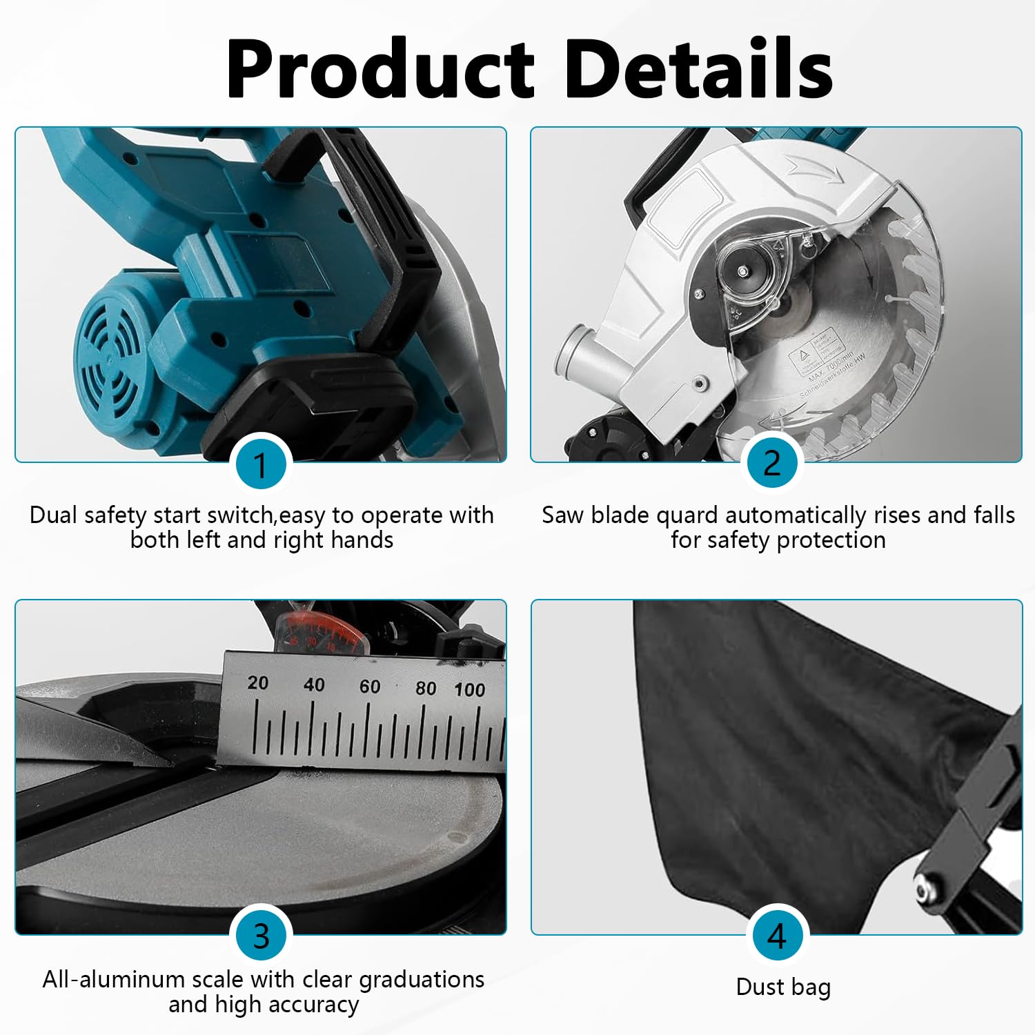 Kapp und Gehrungssäge für Makita 18V Akku, Professional Kapp-Zugsäge Metall Gehrungssäge, Tischplatte aus Aluminium-Druckguss, 0-45° Schrägschnitte, Ø 210mm Sägeblatt (Ohne Akku)