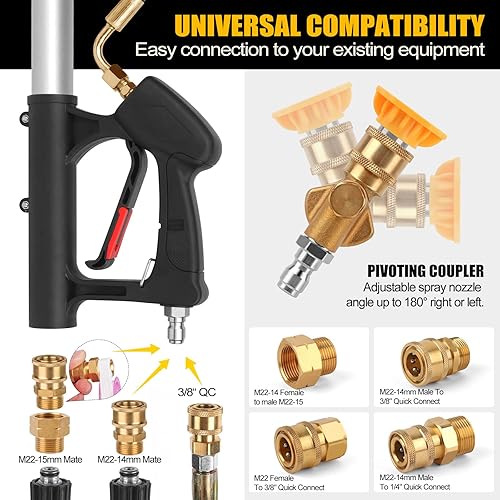 Miniatura 5 de Varita telescópica para lavadora a presión de 24 pies con varilla de extensión para lavadora eléctrica, accesorio limpiador de canalones, 4