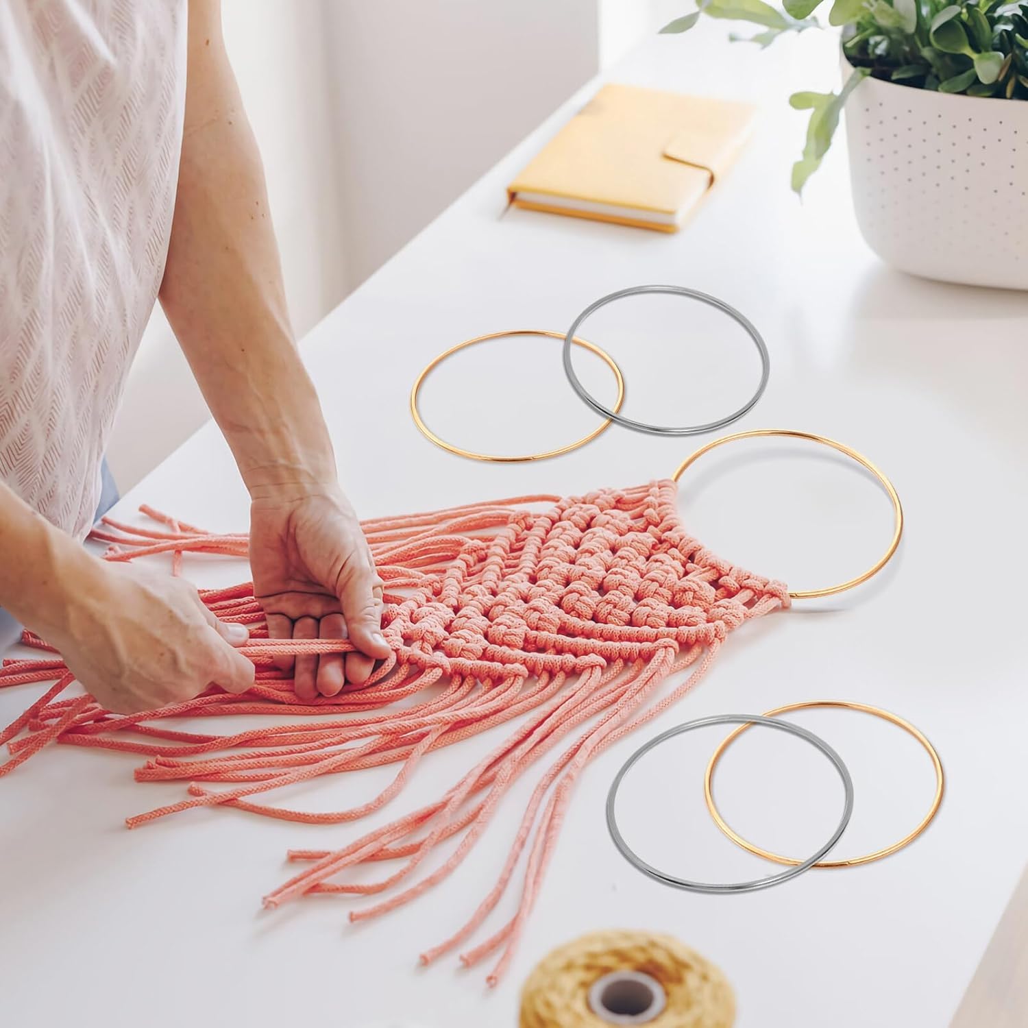 Anneau attrape-rêve en métal 3.5-19cm, cercle artisanal en macramé