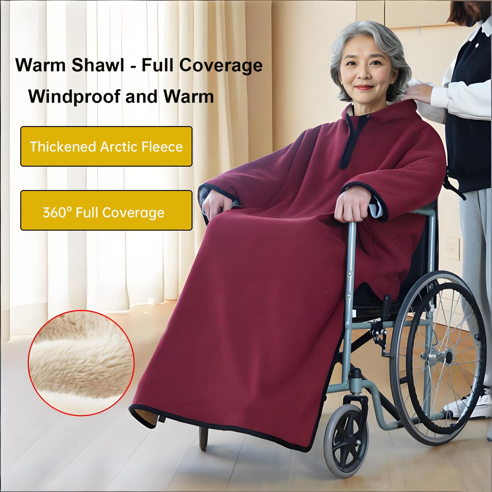 Manta térmica para silla de ruedas, cubierta cálida de cuerpo completo con sombrero y mangas resistentes al viento, forro de terciopelo ártico, protección de privacidad, ajuste universal