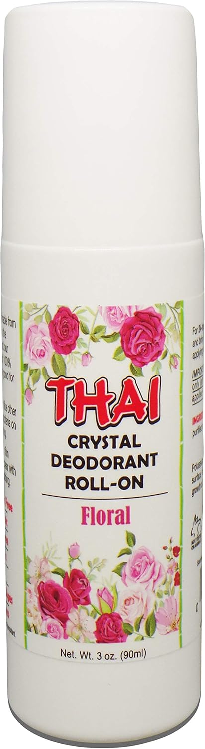 Thai Crystal 100% Natural Scented Deodorant Liquid Roll-on, No Aluminum Metals, Parabens, Propyls, or Sulfates, Cruelty Free and Environmentally Safe, Floral, 3 Fl Ounce