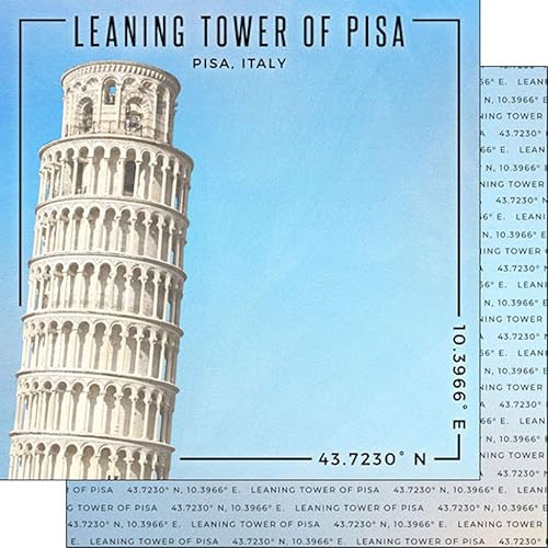 Scrapbook Customs 30030 Leaning Tower of Pisa Italy Coordinates 12 x 12 Double-Sided Scrapbook Paper - 1 Sheet