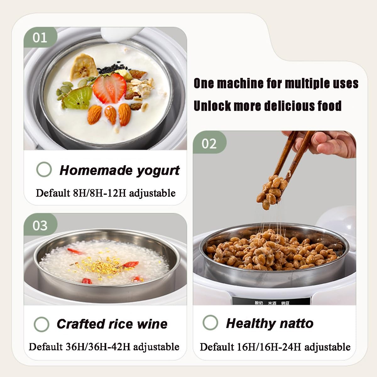 Yogurtera Automática a Temperatura Constante, Yogurtera con Control de Temperatura y Tiempo Ajustable, Yogurtera Automática Digital con 8 Tarros de Vidrio