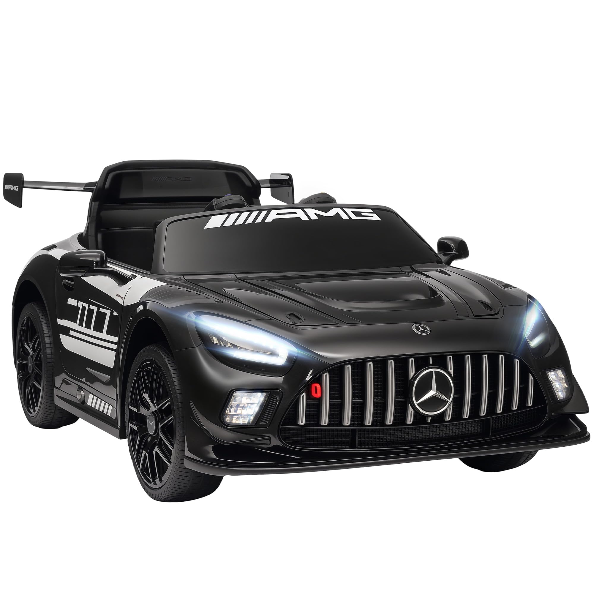 AIYAPLAY Dziecięcy Samochód Elektryczny Mercedes-AMG, 12V z Pilotem 2,4GHz, 2 Silniki, Muzyka Bezprzewodowa, Pojazd dla Dzieci z LED, Klaksonem, Miękkim Startem, Kołami Wspomagającymi, Uchwytem do