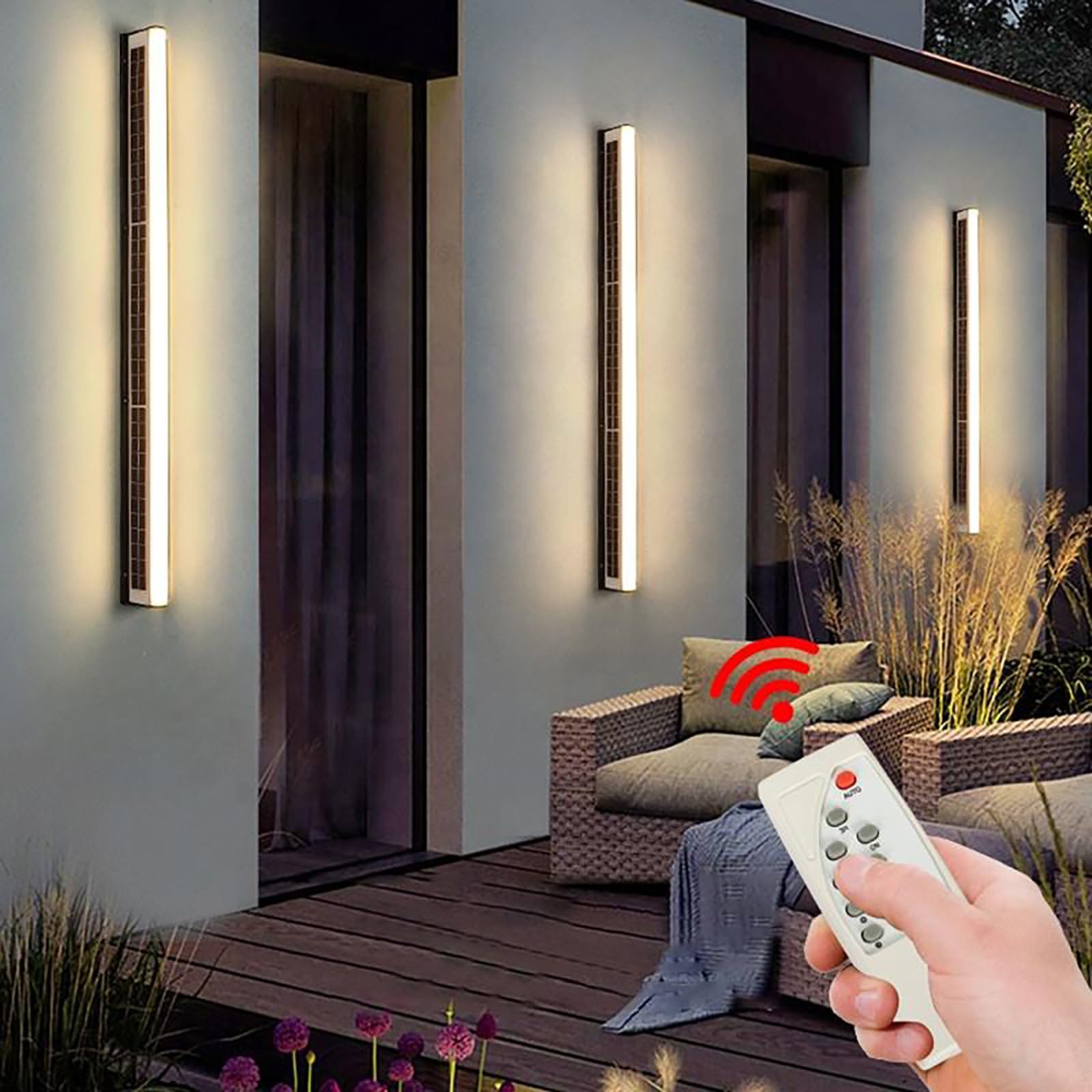 Zewnętrzna solarna lampa ścienna z pilotem zdalnego sterowania lampa ścienna LED wodoodporna IP65 kinkiet zewnętrzny nowoczesny czarny zewnętrzny osprzęt ogrodowy dziedziniec drzwi wejściowe korytarz