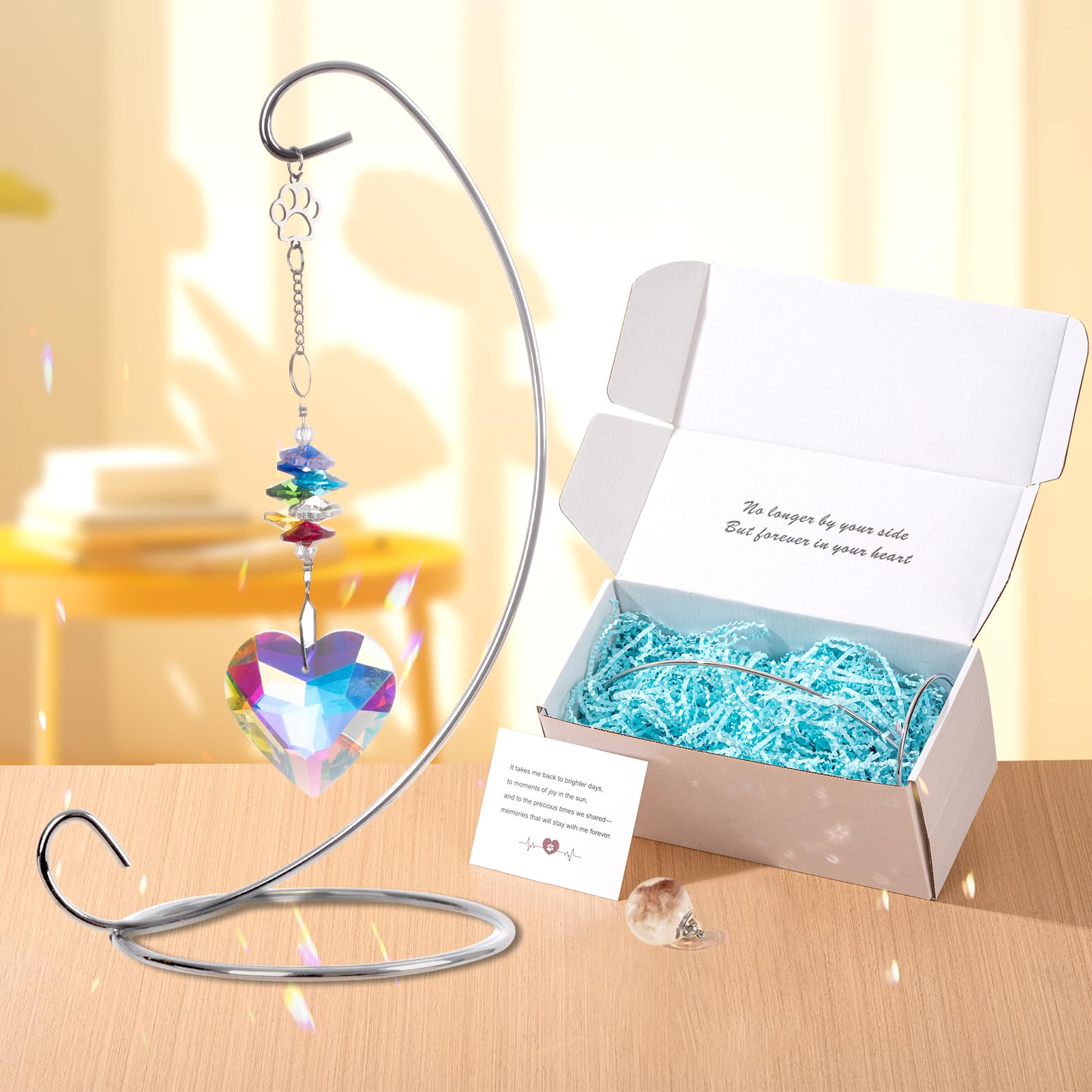 Dog Memorial Suncatcher Gifts for Loss of Dog and Cat Pet Bereavement Remembrance Gifts with Suncatcher Pet Ash Hair Memorial Bottle Sympathy Card (Heart Shape)