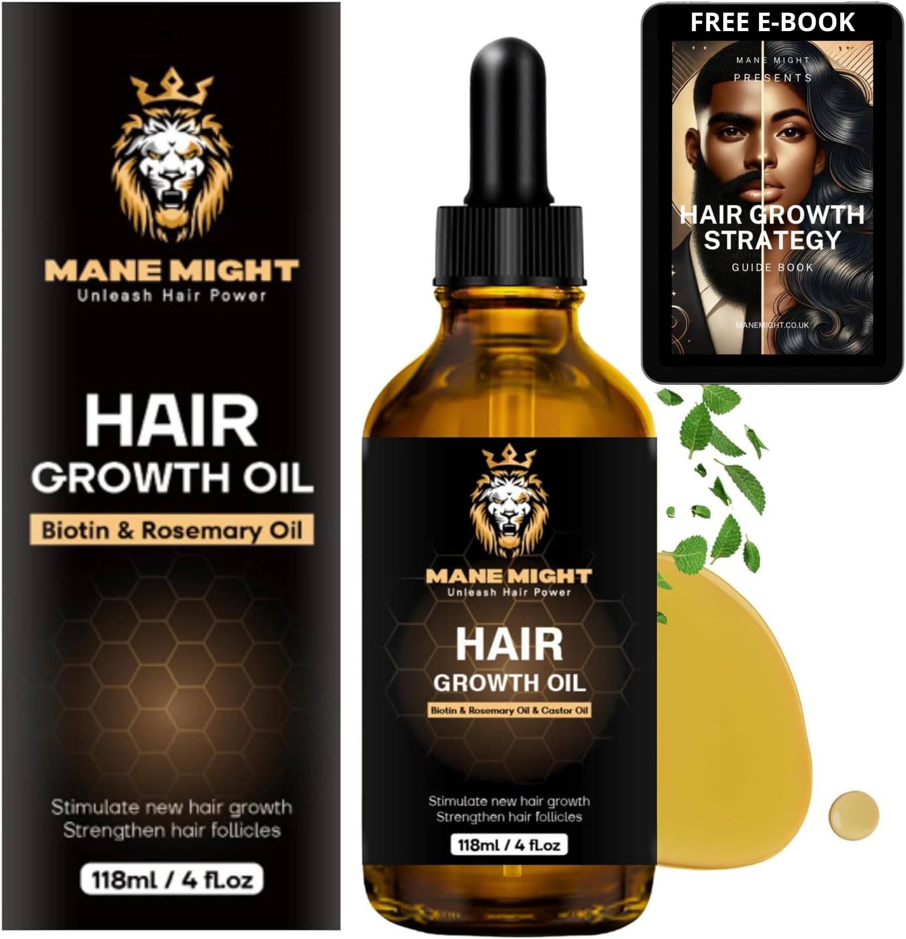 Hair Growth Oil – Hair Loss Treatment with Rosemary, Castor, Jojoba, Argan & Tea Tree Oil – 100% Natural Formula for Hair Growth & Thickness – 118ml