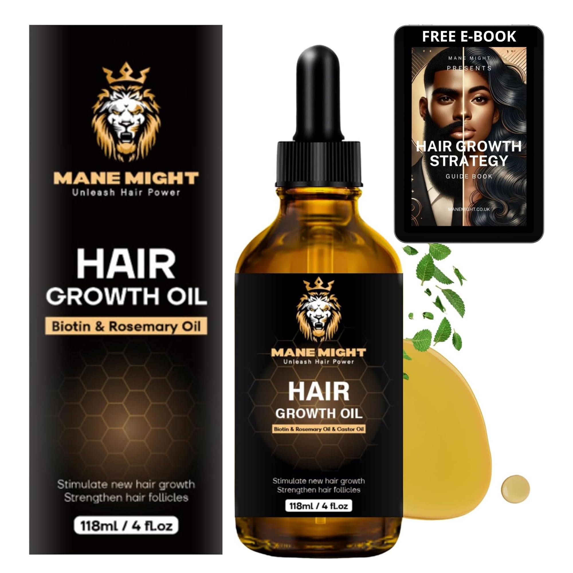 Hair Growth Oil – Hair Loss Treatment with Rosemary, Castor, Jojoba, Argan & Tea Tree Oil – 100% Natural Formula for Hair Growth & Thickness – 118ml