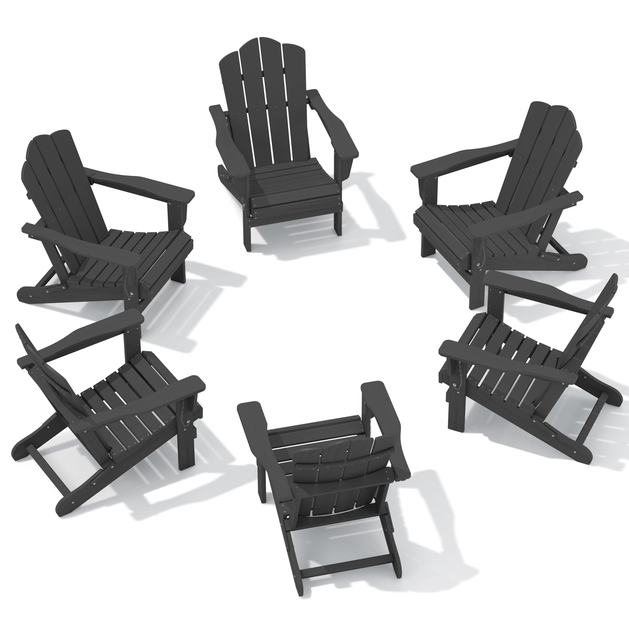 KINGYES Folding Adirondack Chair Set of 6, HDPE All-Weather Folding Adirondack Chair, Grey