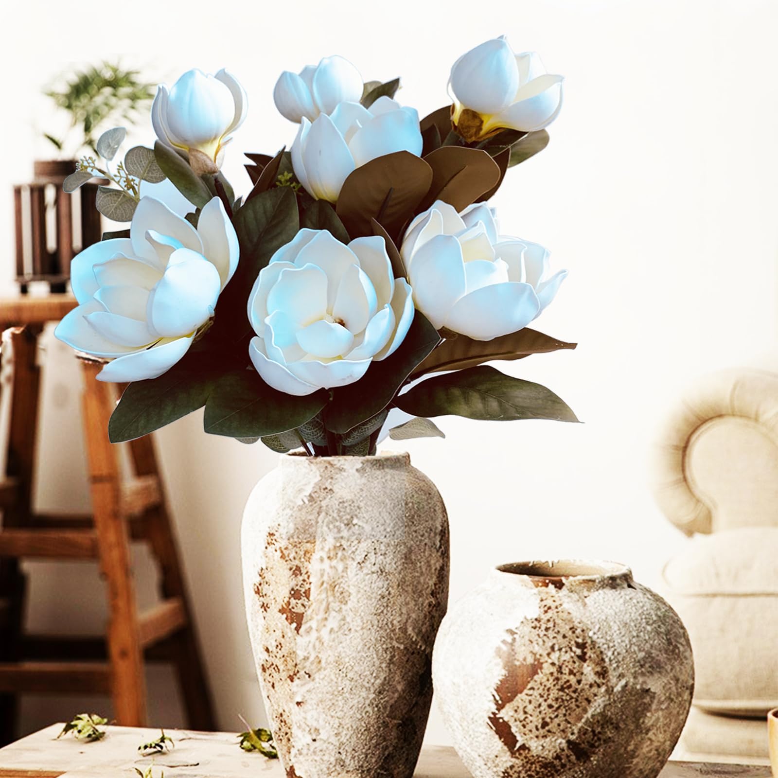 Amazon.de: Knstlicher Magnolien-Blumenstrau, langer Stiel, fhlt sich  echt an, knstliche Magnolie, Dekoration, realistische Magnolie,  Grandiflora, DIY-Arrangement fr Hochzeit, Heimdekoration (ohne Vase)